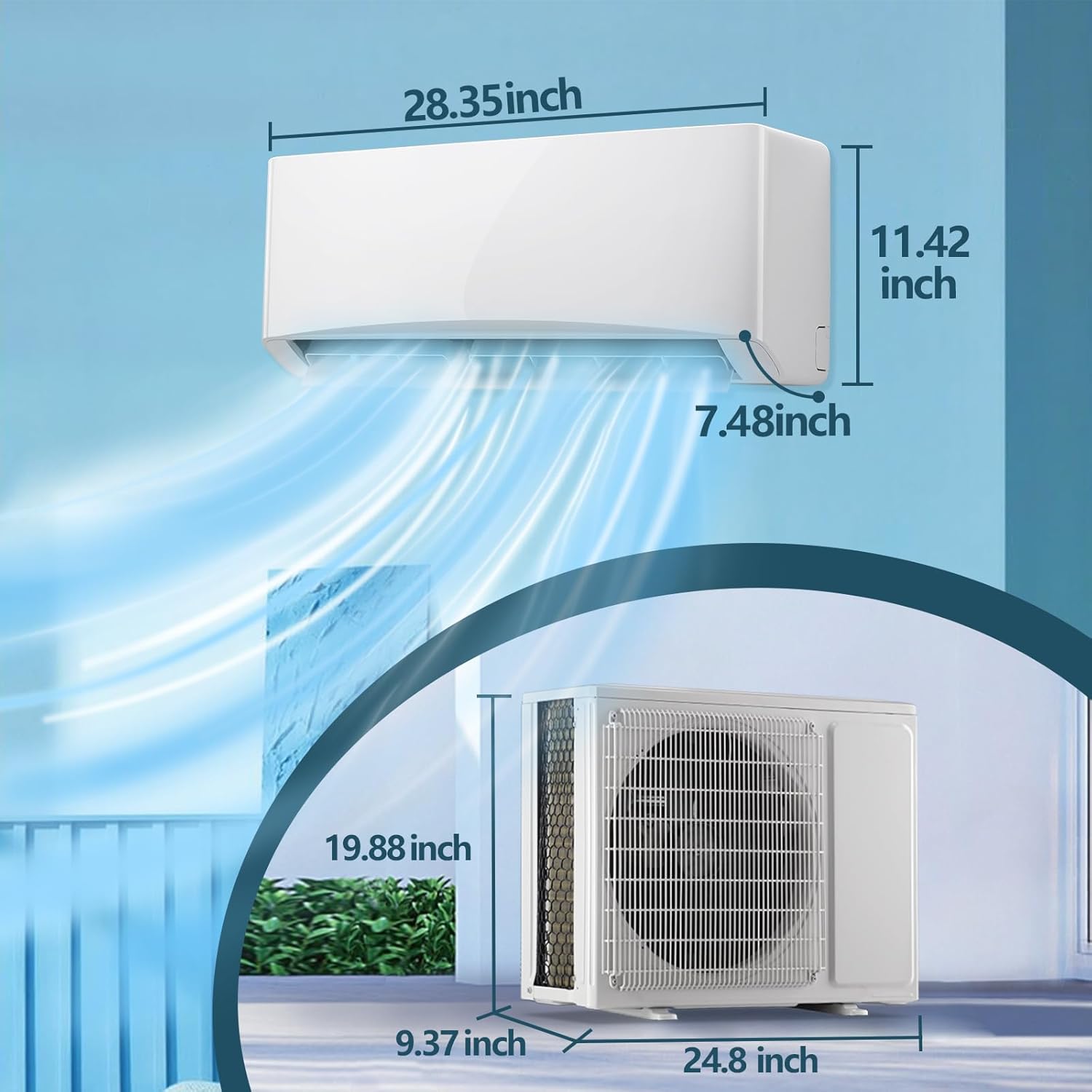 9000BTU 4-in-1 Split Air Conditioner & Heater 17 SEER2 115V Inverter System, Cools Up to 450 Sq. Ft, Mini Wall AC Unit with Heat Pump & Installation Kit White