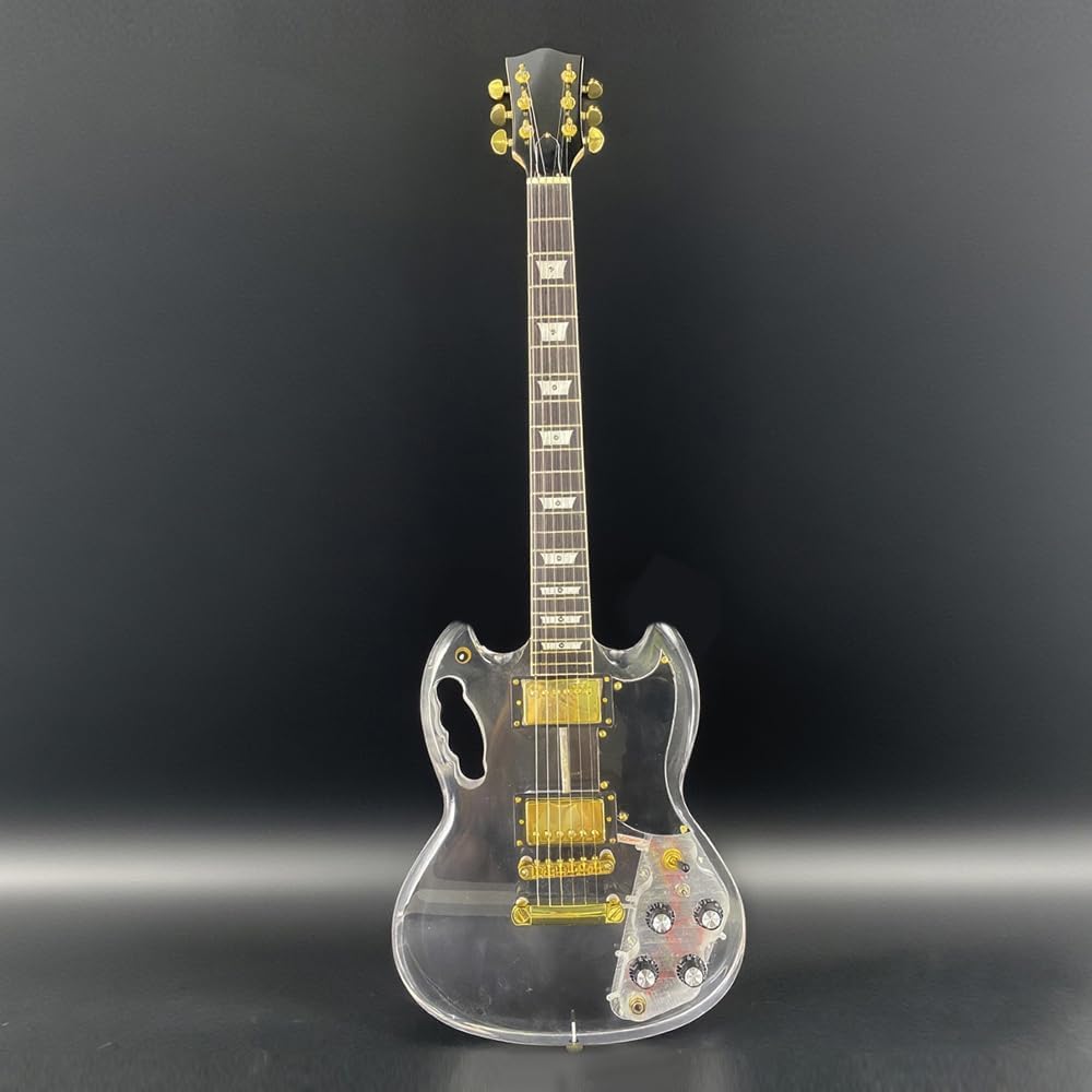 Yinfente 39Inch Electric Guitar Kit Transparent Acrylic Guitar,Full Size Solid Body Electric Guitars for Beginners With Maple Neck Rosewood Fretboard& LED Light Blue,Tremolo Bra,Cable HH