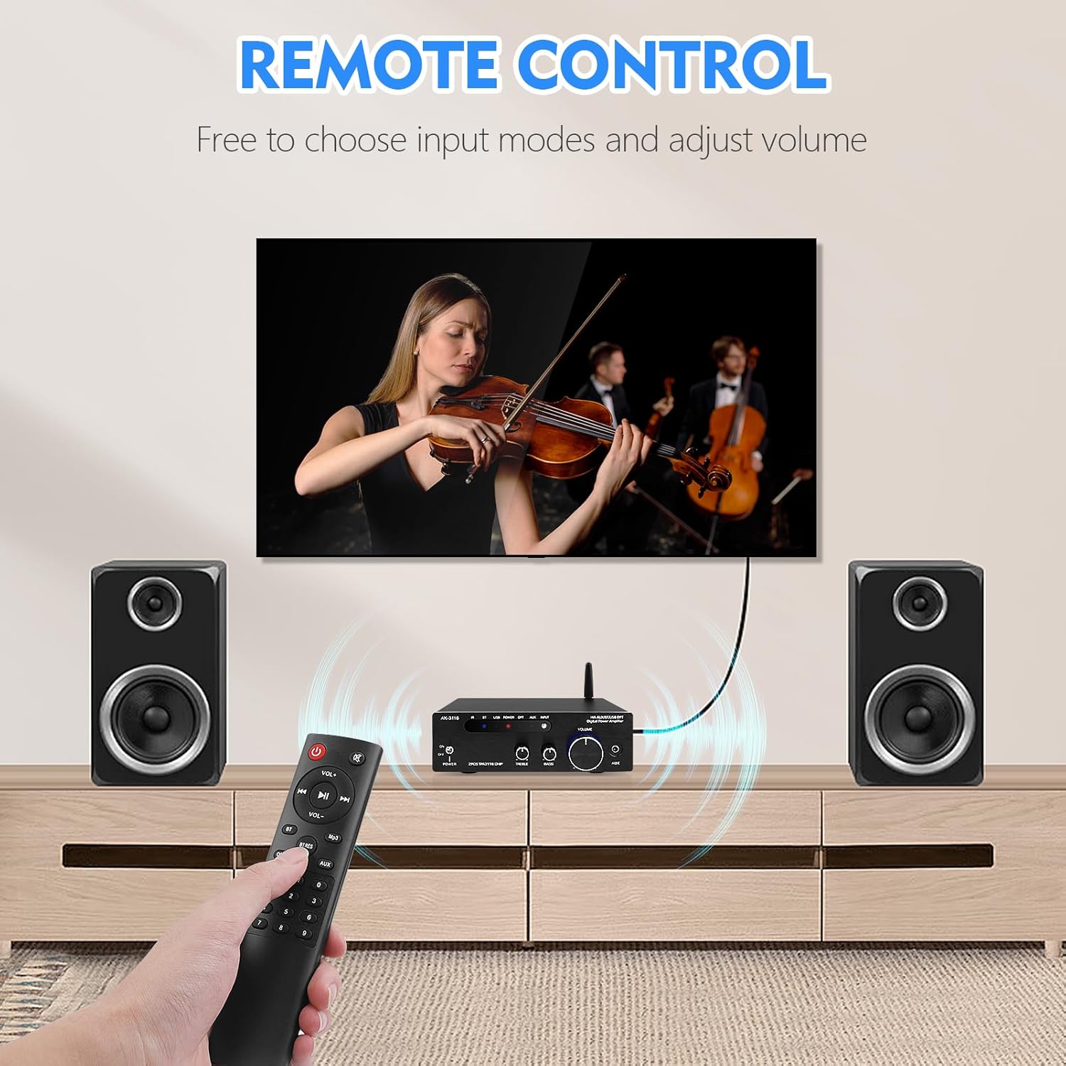 Amplifier Home Audio,Stereo Receiver Bluetooth 5.0 Power amp 100W x2 Wireless HiFi Stereo Class D Digital 2 Channel Integrated with Bass Treble Control for Passive Speakers