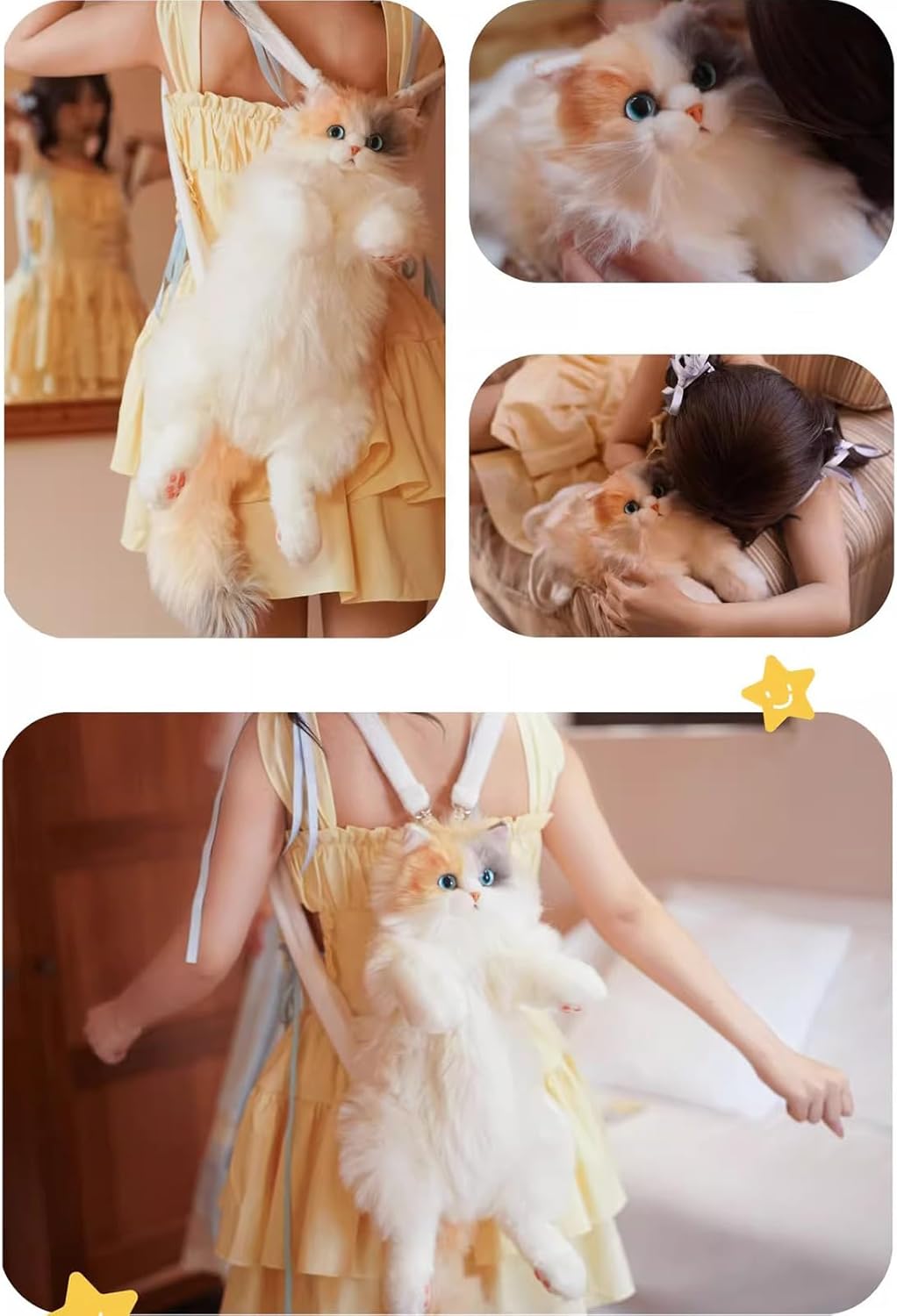 Stuffed Realistic Cat Plush Backpack – Handmade Wool Soft Texture | Simulation Cat Shaped Bag Cute Carry Pack | Lightweight Fashion Storage Accessory For School Travel Cosplay And D