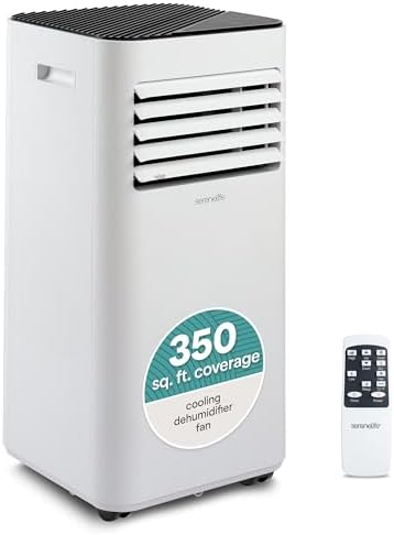SereneLife Portable Air Conditioner 8,000 BTU with Built-in Dehumidifier - Portable AC unit for rooms up to 350 sq ft - Small AC Unit Remote Control, Window Mount Exhaust Kit