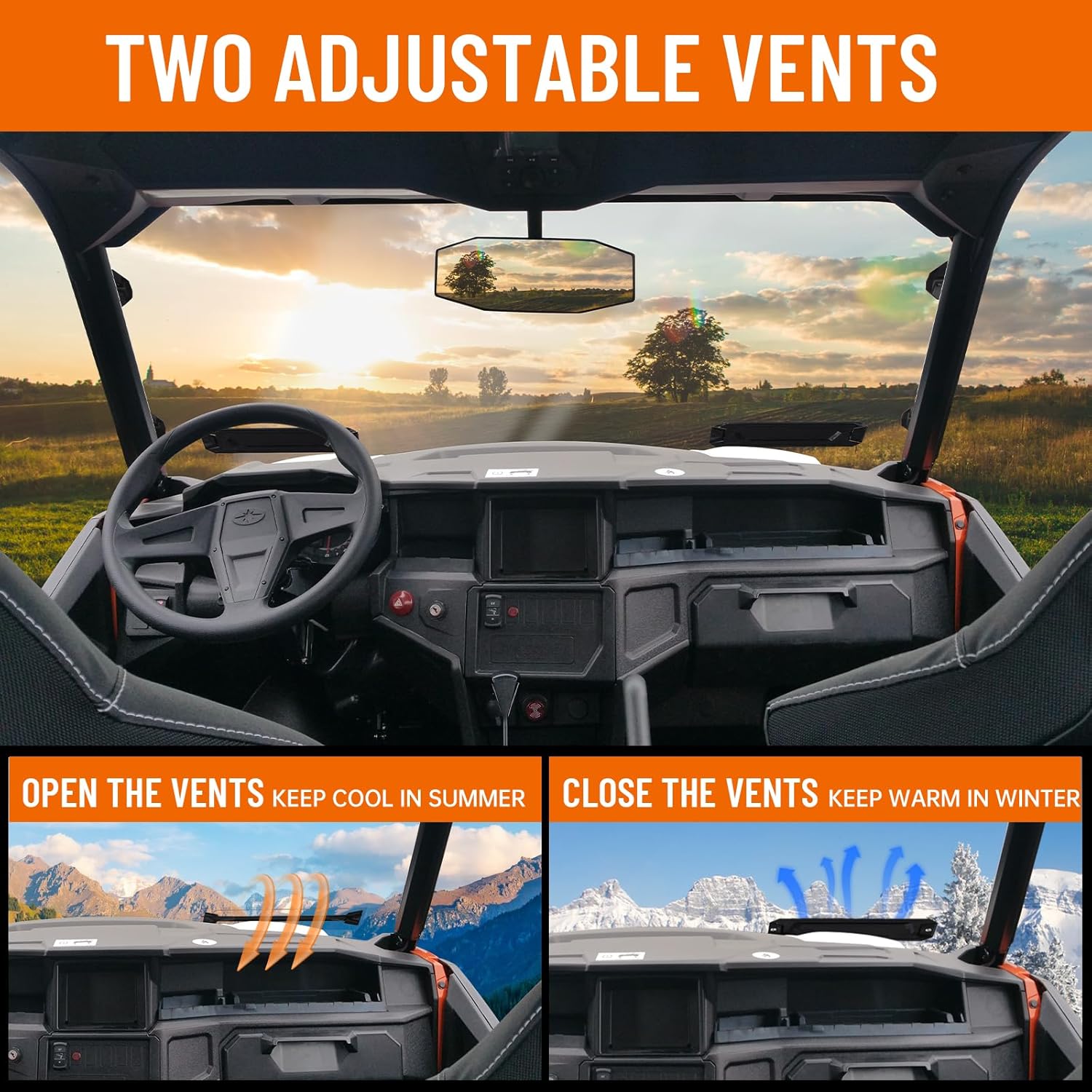 Full Vented Windshield Compatible with 16-25 Polaris General 1000, 17-25 General 4 1000, 20-25 General XP/ XP4 1000 Accessories Clear Hard Coat Poly Front Windscreen Replacement for 2884337