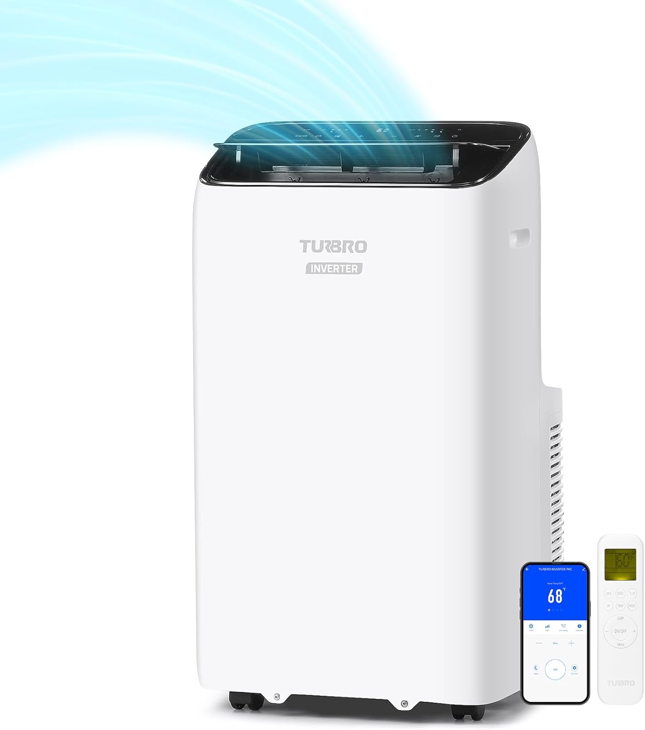 TURBRO Greenland 14,000 BTU Inverter Portable Air Conditioner, High Efficiency, Quiet Operation, Cools Up to 600 Sq. Ft., Dehumidifier & Fan, with Remote, WiFi, and Alexa/Google Assistant
