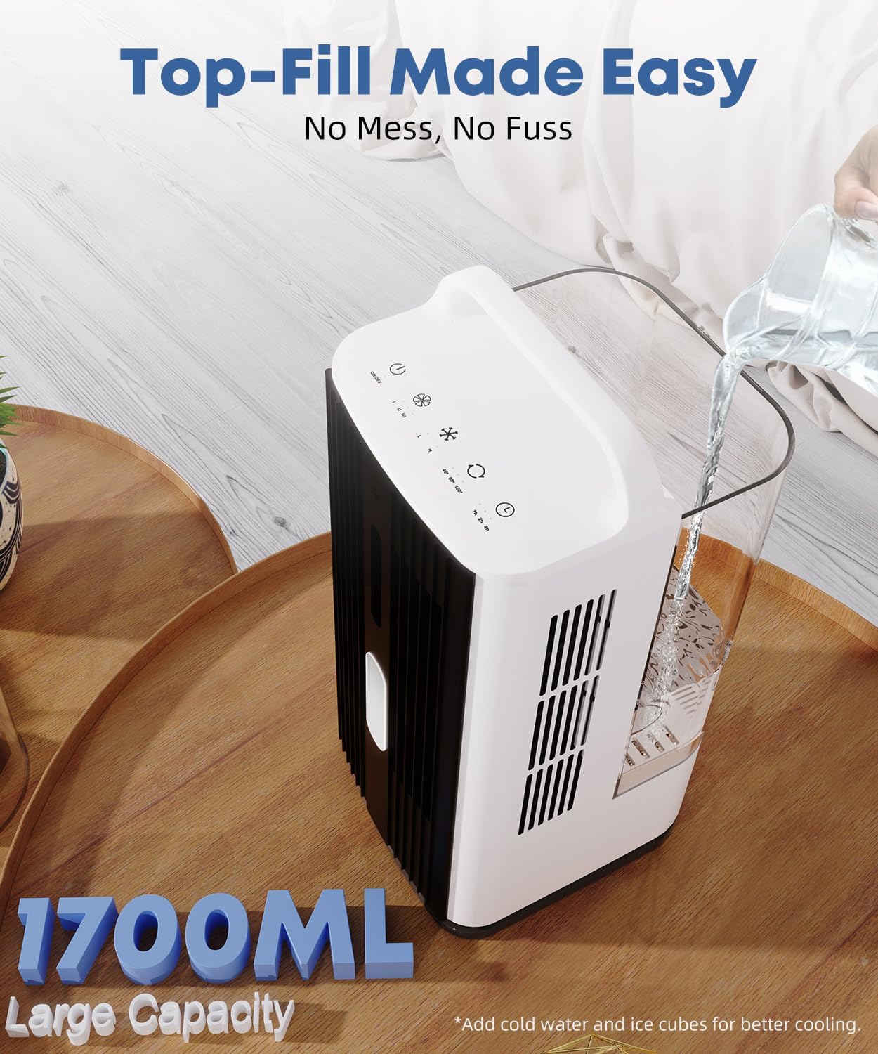 Portable Air Conditioner with Remote Control, 1700ml Evaporative Cooler with 7 Color LED Lights, 120° Oscillating Mini Air Conditioner with 3 Speeds & 7H Timer for Bedroom, Office Indoor Use