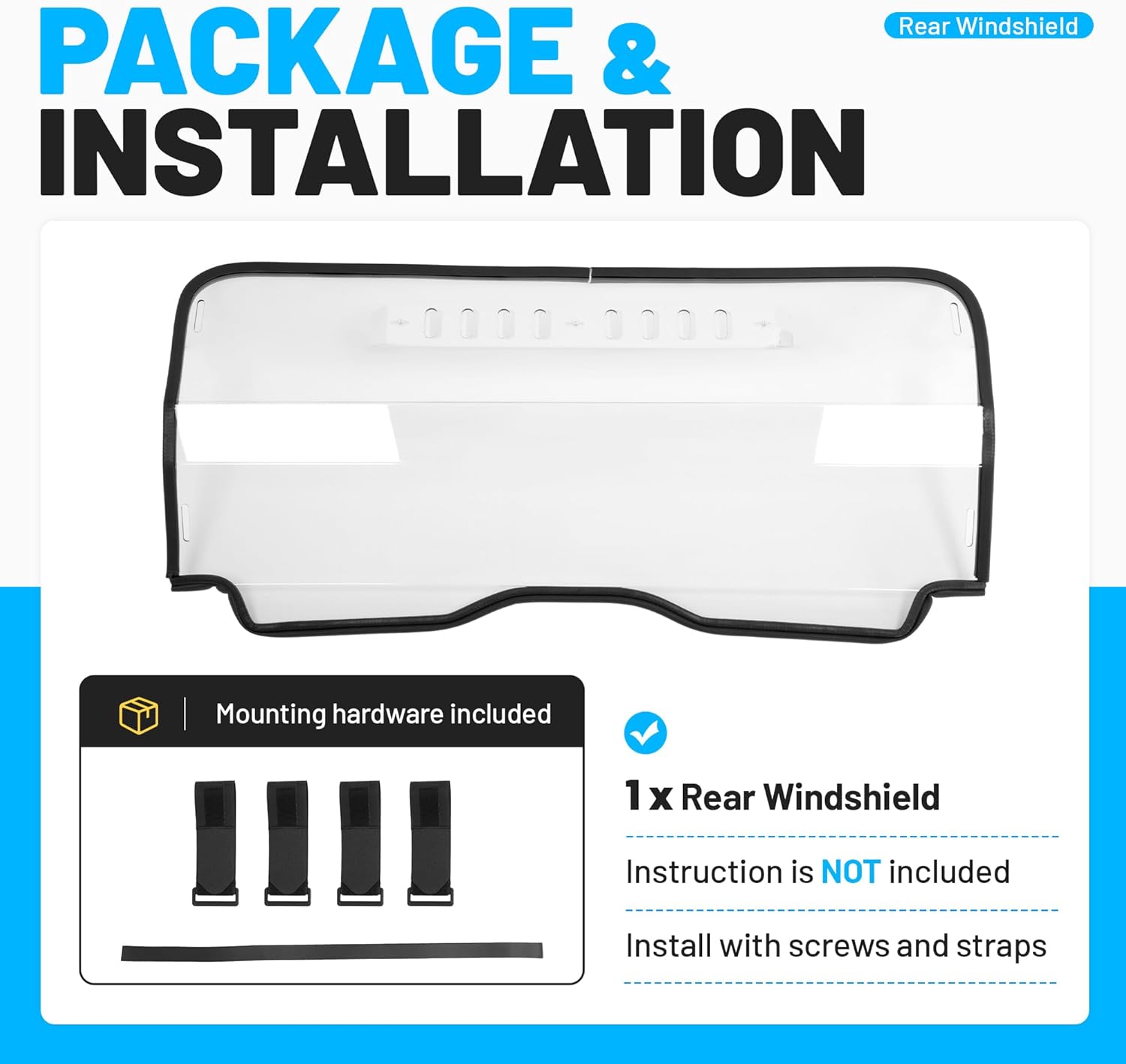Clear Rear Windshield with Vent Holes Compatible with 2023–2025 CFMOTO ZForce 950 Sport / Sport 4 / Trail & 800 Trail, PC + Rubber Plastic For All-Weather Riding UTV Accessories