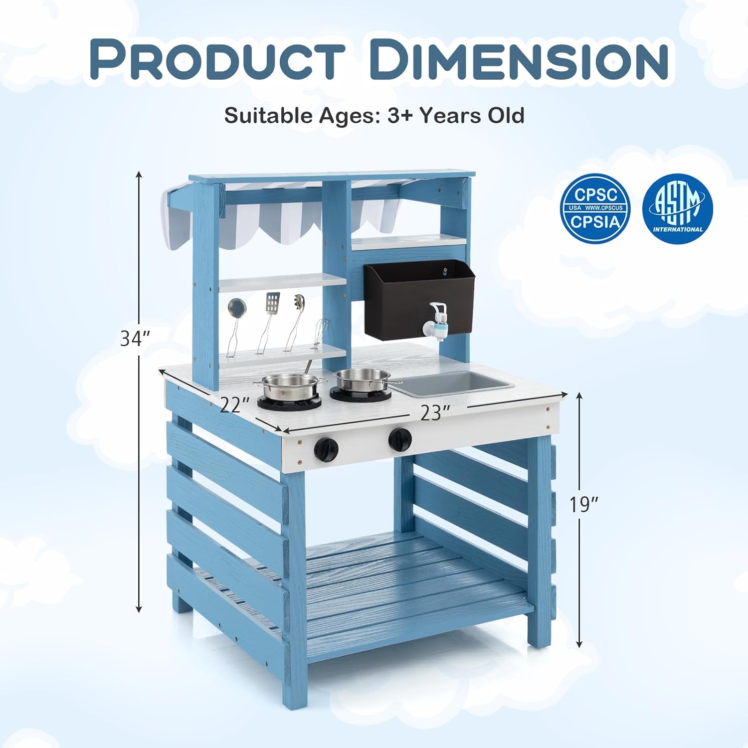 Costzon 2 in 1 Mud Kitchen, Double-Sided Fir Wood Kids Kitchen Playset & Pretend Grocery Store with Stoves, Sink, Running Water Box, Accessories, Mud Table, Outdoor Play Kitchen for Boys Girls