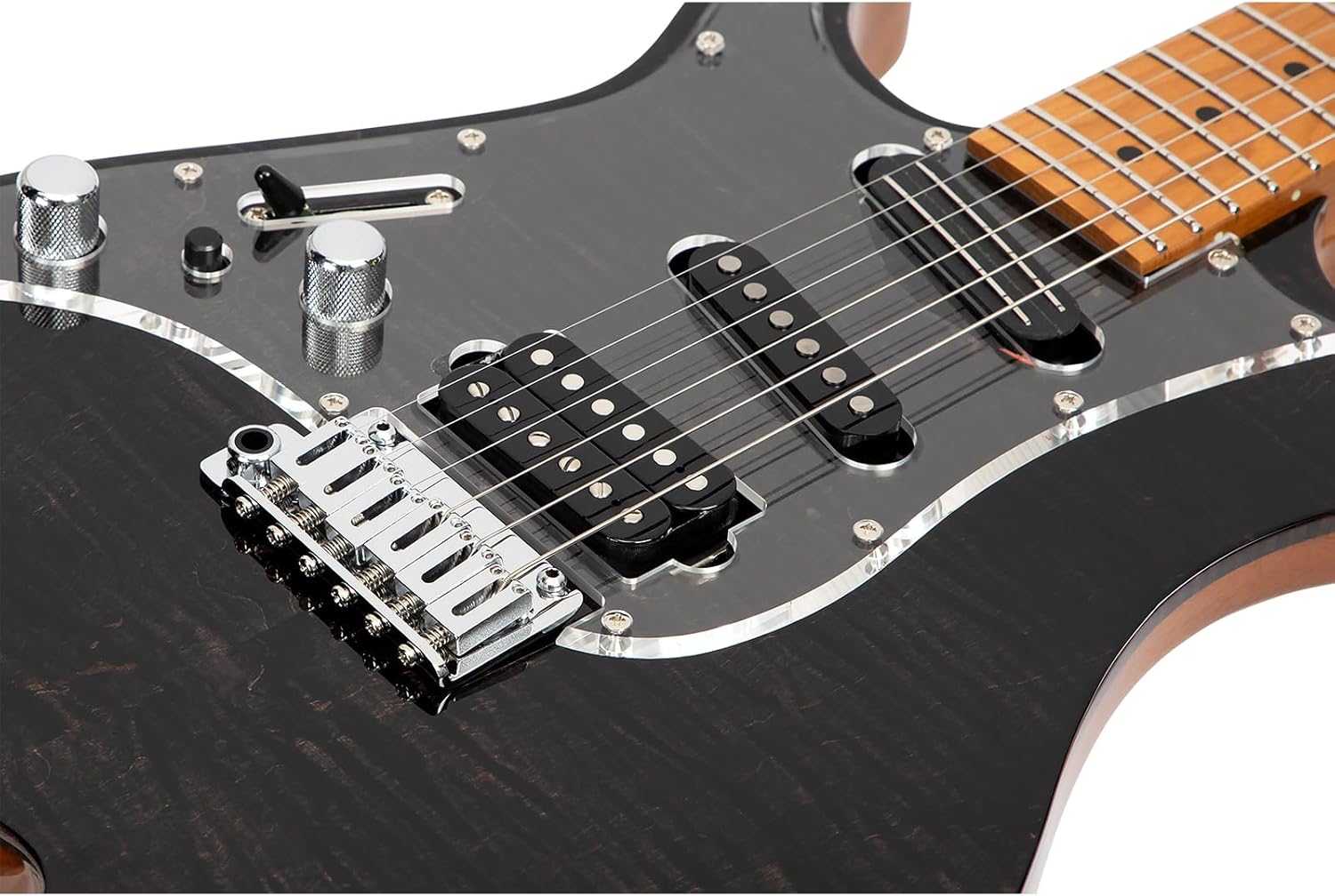 Vola Electric Guitar OZ TNC LH Charcoal Black Gloss Handmade in Japan MIJ Solid Flame Maple Top Roasted Maple Neck Stainless Steel Frets Gotoh Bridge Gotoh Locking Tuner 6 Strings Modern C Neck