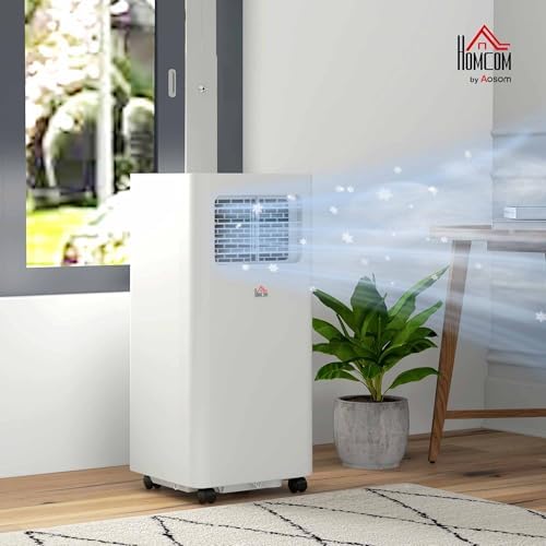 HOMCOM 8000 BTU Portable Air Conditioner for Rooms Up to 345 Sq. Ft., 3-in-1 AC Unit with Dehumidifier, Cooling Fan, Sleep, Remote, 24H Timer On/Off, Window Installation Kit, White