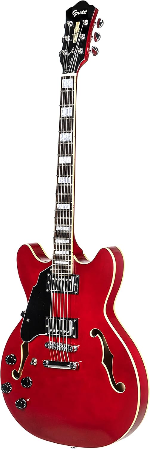 Grote Full Scale Left-Handed Electric Guitar Semi-Hollow Body Guitar Stainless Steel Frets(Cherry red)