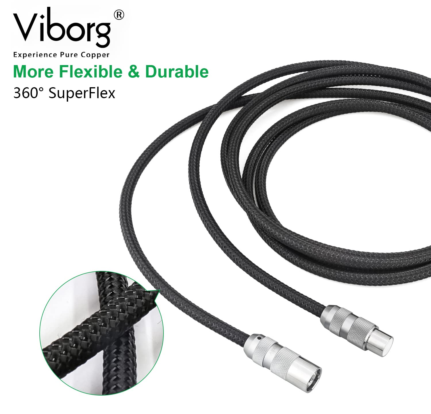 Viborg Hi-end XLR Cable Male to Female 4.9FT 4 Core Pure Copper Hi-Fi Microphone Cable Dual-Shielded for Mixer, Amplifier, Audio Interface, Studio Equipment (02VA801)