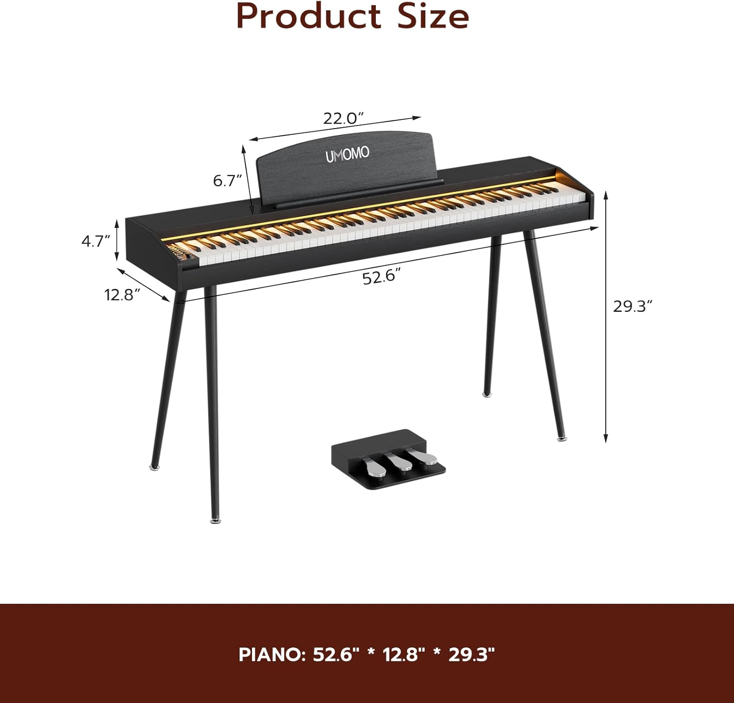 UMOMO UM-725 88 Key Weighted Digital Piano with Adjustable Light, 88 Key Progressive Hammer-action Keyboard Piano for Beginners with MIDI, Black