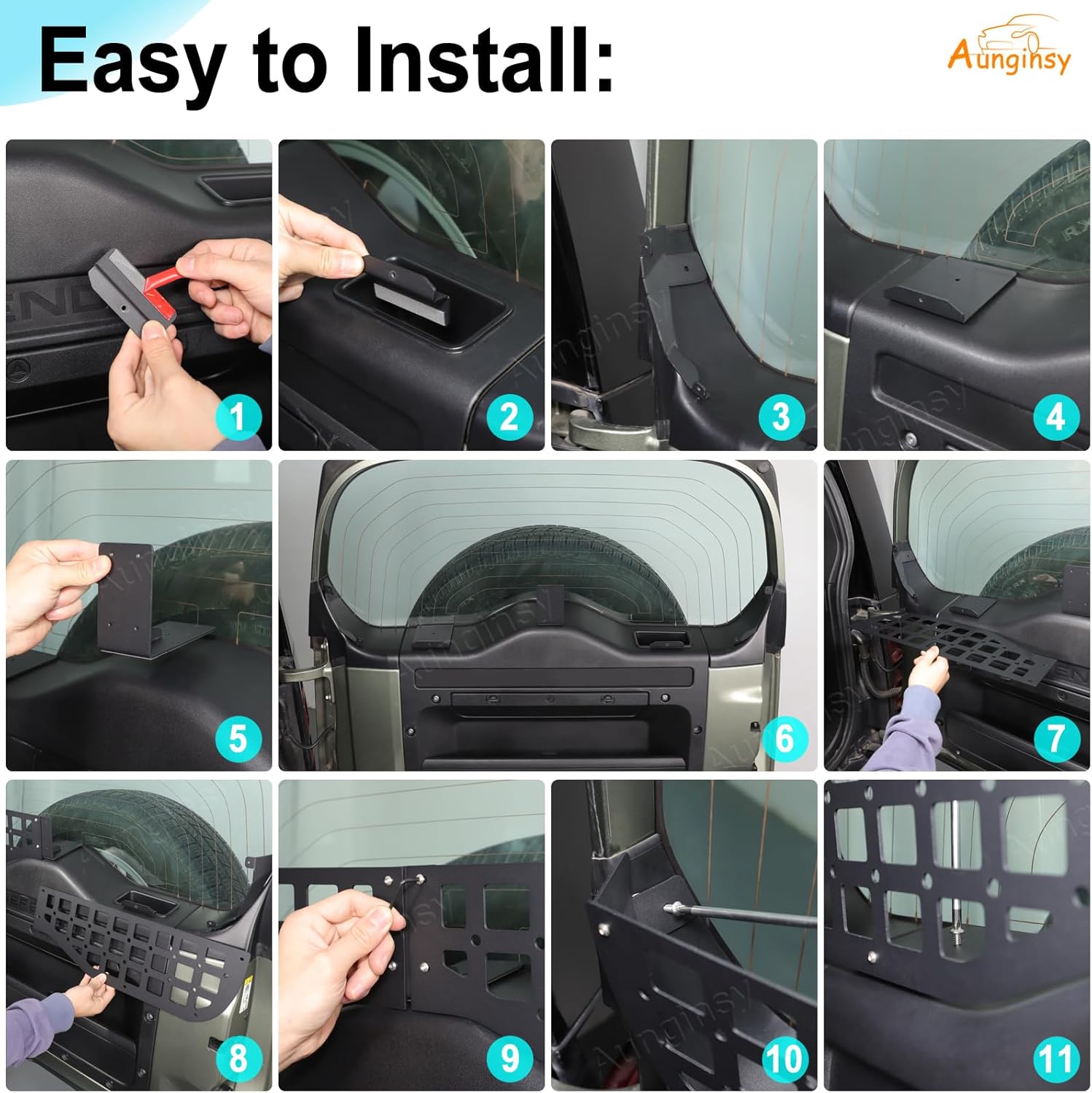 Car Rear Tailgate Window Molle Storage Panel Shelf Compatible with Land Rover Defender 90/110/130 2020-2025 2026, Rear Trunk Door Window Organizer Storage Bracket Cargo Rack Modular System Accessories