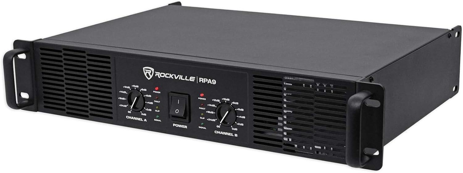 Rockville RPA9 3000W Peak/800W RMS 2 Channel Power Amplifier, High Output, Durable Build, Versatile Inputs, for DJs and Pro Audio