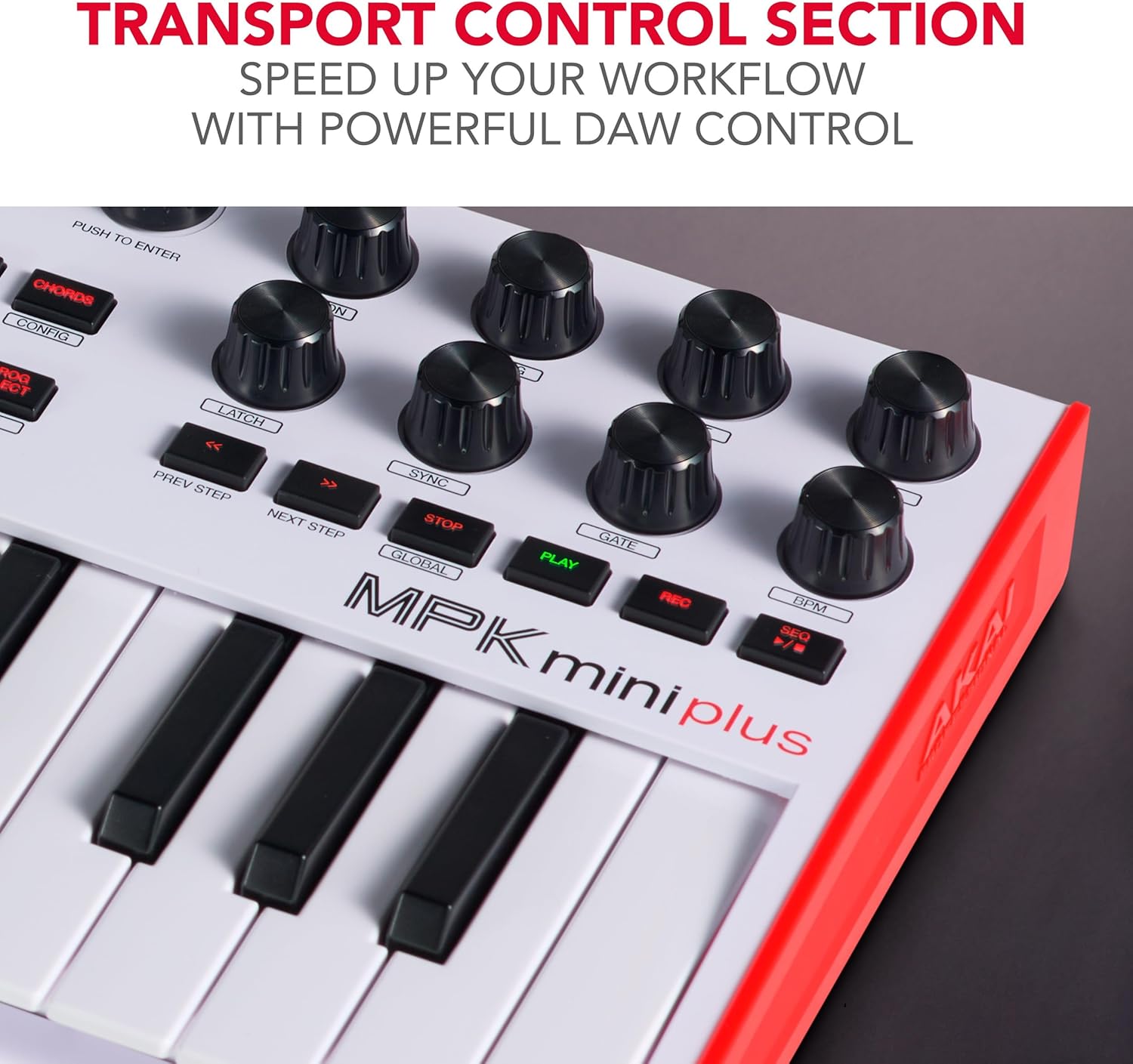 Akai Professional MPK Mini Plus - USB MIDI Keyboard Controller with 37 Mini Keys, 8 MPC Pads, Sequencer, MIDI/CV/Gate I/O and Native Instruments Sound Package, White Limited Edition