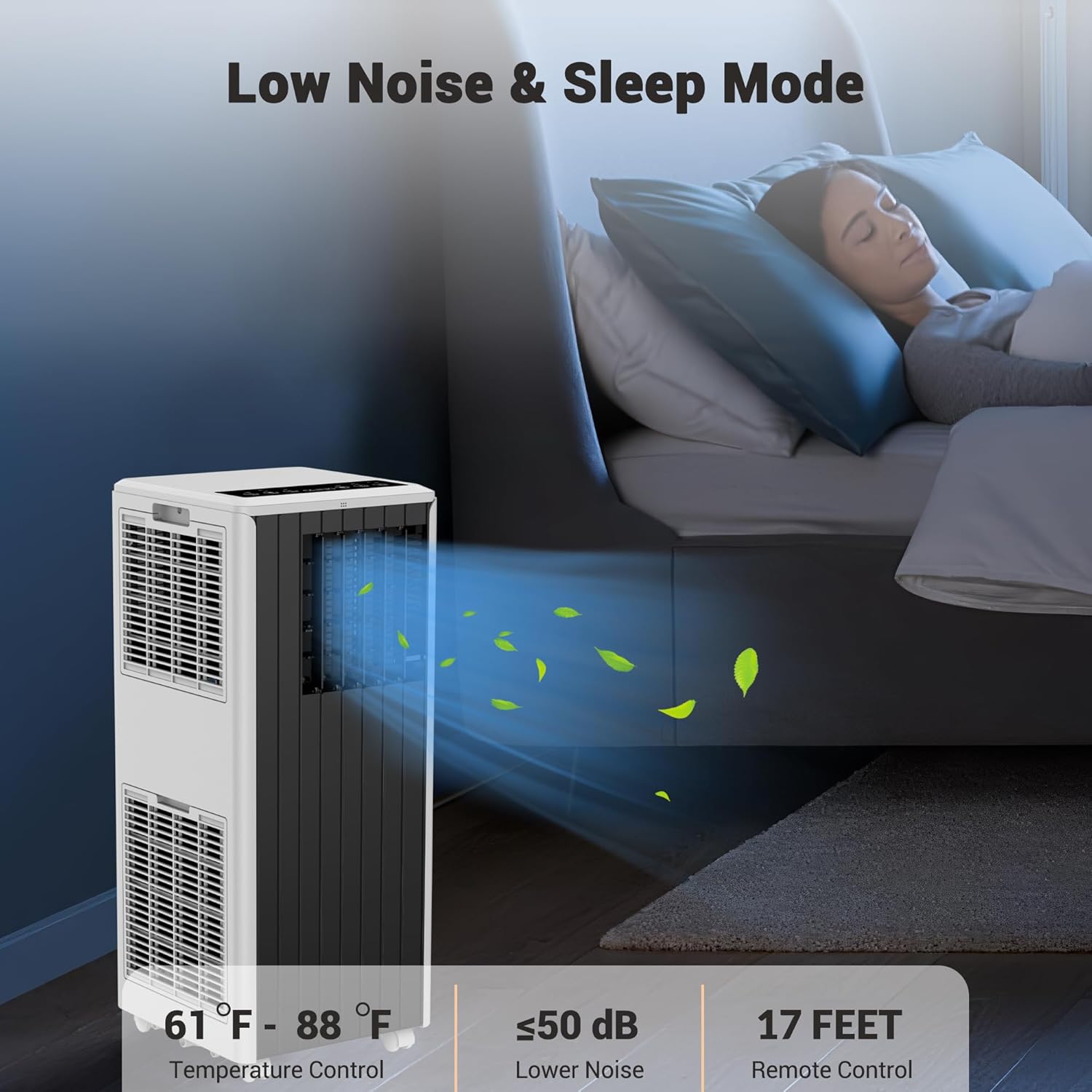 8000 BTU Portable Air Conditioner - 4-in-1 AC Cools 350 Sq.Ft Quickly | Remote, 24H Timer | Quiet for Bedroom, Apartment, Office, Dorm