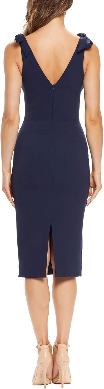 Dress the Population Womens Lita Sleeveless Plunging Midi Sheath Dress W Bows