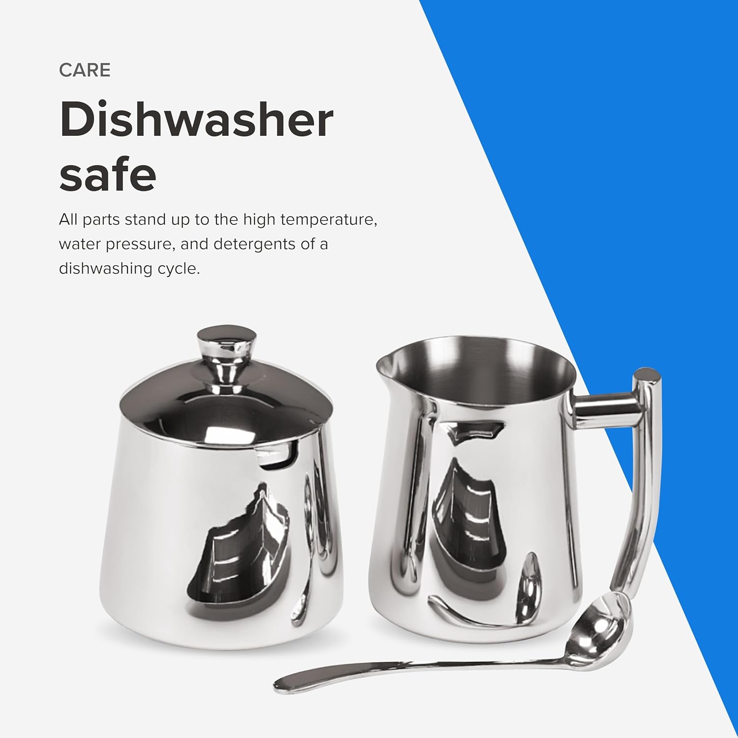 Frieling USA 18/10 Stainless Steel Sugar and Creamer Set - Coffee & Tea Accessories with 10 Oz Metal Creamer Pitcher & Sugar Bowl with Lid (Pack of 6)