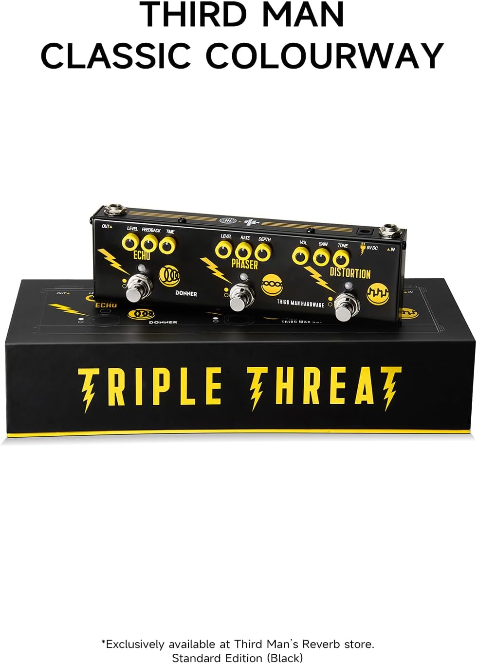 Donner X Third Man Hardware Multi-Effect Pedal, Triple Threat 3-in-1 Analog Guitar Pedal Distortion Phaser Echo Pedal with Adapter for Electric Guitar