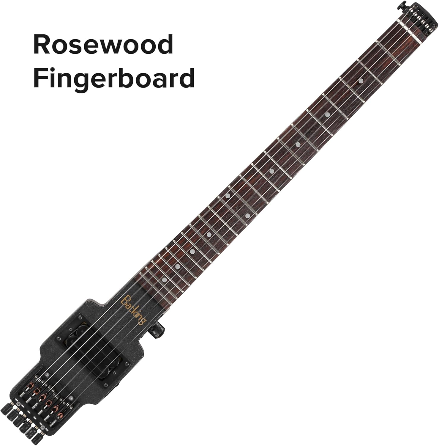 Batking Travel Guitar Electric, Headless Guitar 6 Strings One-piece Canada Maple Neck Through Body Design Brass Fix Bridge with Gigbag