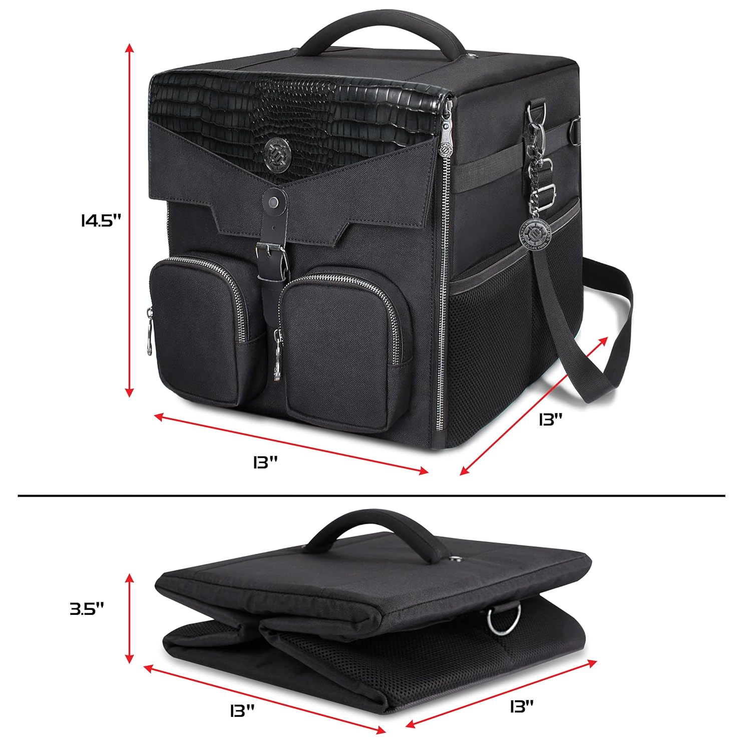 ENHANCE Board Game Shoulder Bag - Collector's Edition Board Game Storage with Shoulder Strap and Accessories Pockets for Dice, Cards, More - Reinforced Carrier Protects Tabletop Games (Dragon Black)