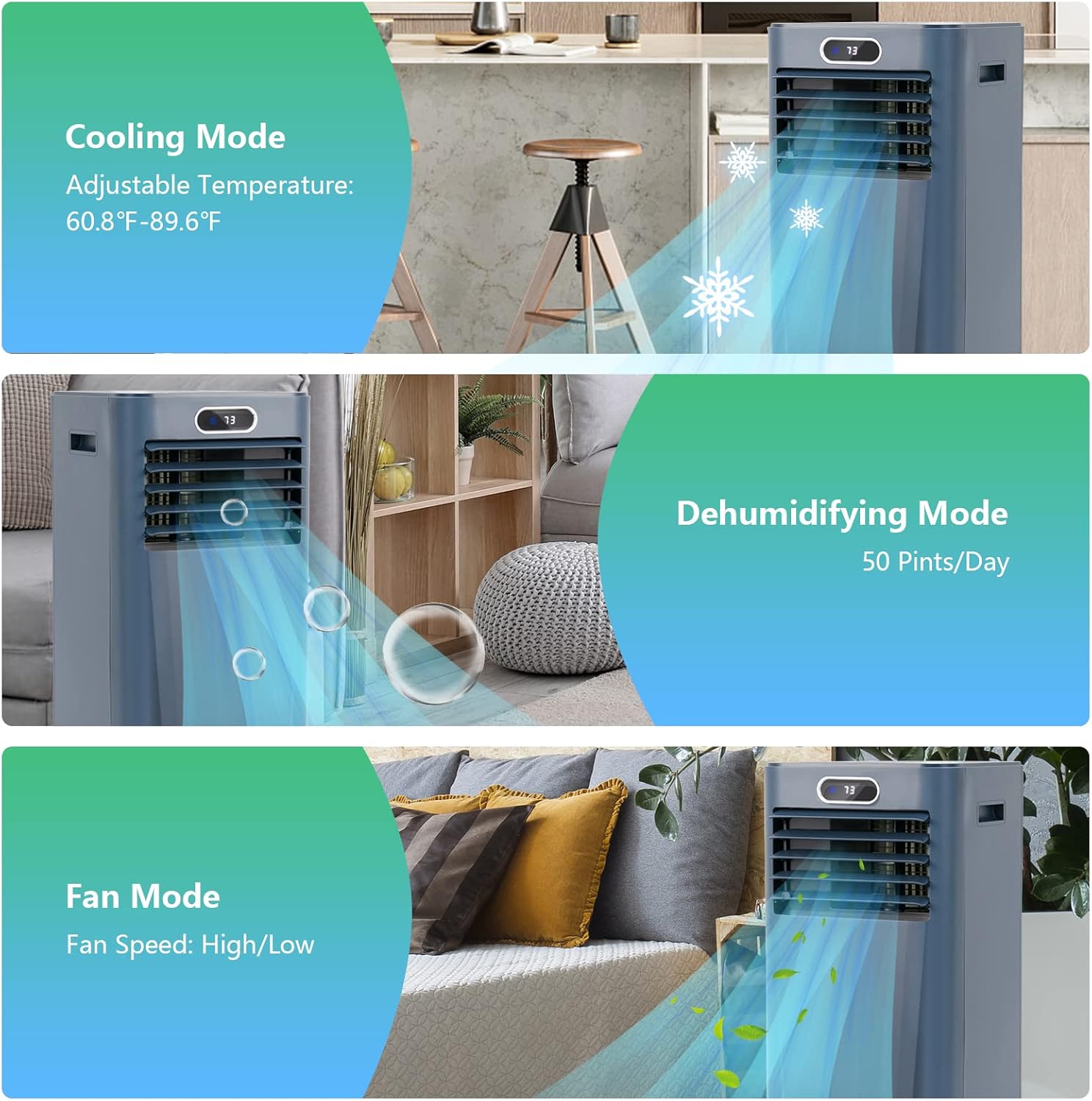 GOFLAME 10000BTU Portable Air Conditioner, 3-IN-1 Air Cooler & Dehumidifier with Remote Control, Sleep Mode, 2 Speeds and 24H Timer, Air Cooling Fan for Home & Office, Blue