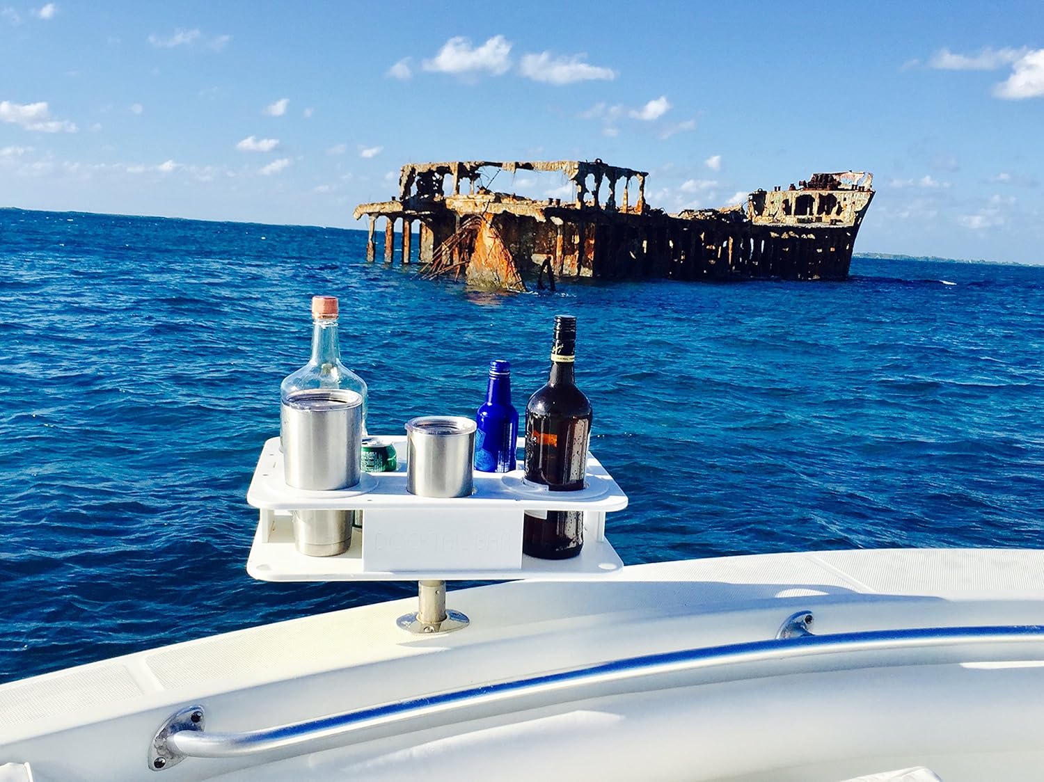 Docktail Bar Boat Caddy Organizer - Portable Bar Table with Rod Holder Mount, Cup Holders, Boat Storage Accessories