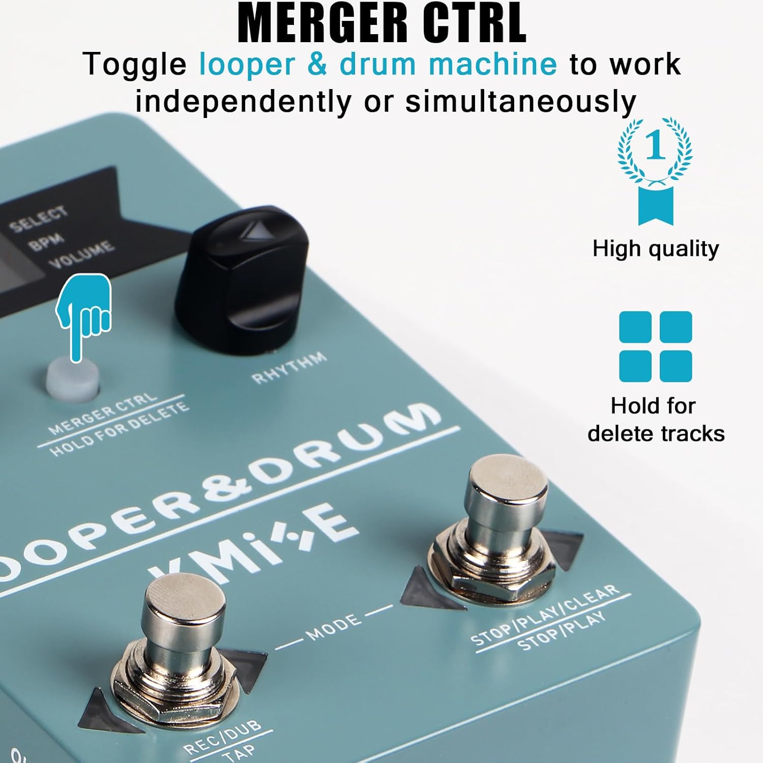 KMISE Loop Pedal & Drum Machine 2-In-1,Stereo Guitar Looper Pedal with 100 Styles Drum Grooves, 40 Slots 160 Mins Looper Recording Capacity, Support Import/Export in Editor Software. DC 9V/300 mA