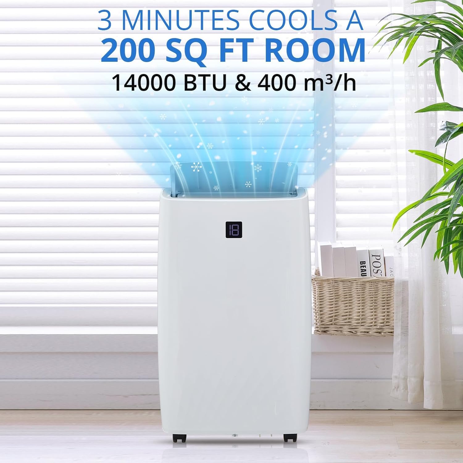 14,000 BTU 3-in-1 Portable Air Conditioner with Window Kit, Cools up to 750 Sq.Ft, 75-Pint Dehumidifier, 51db Ultra Quiet, 4-Way Airflow Remote Control, AC Unit For Living room, office, White 3033