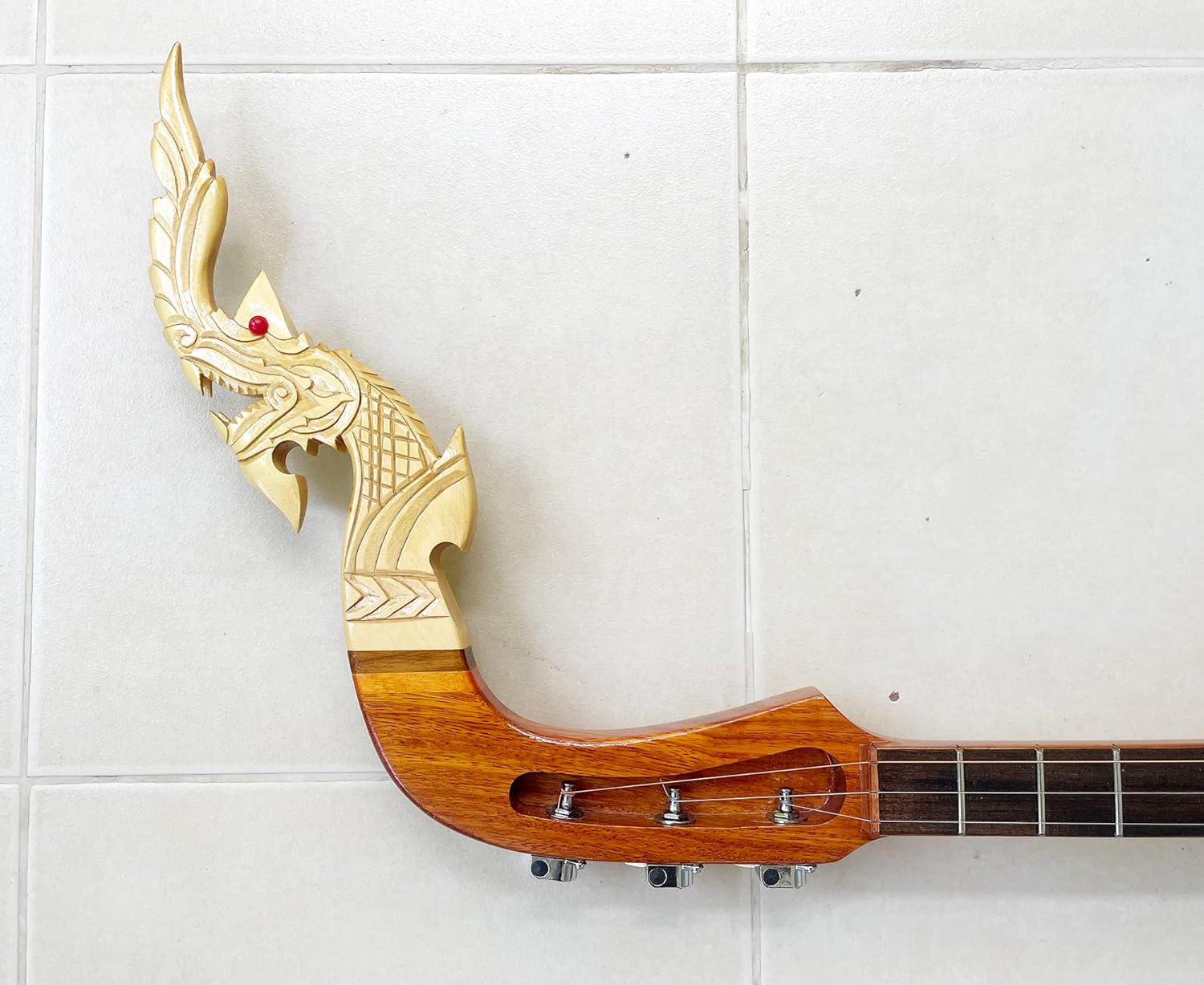 Isarn Acoustic Phin 3 Strings Left Hand, Thai Lao Guitar Musical Instrument, Traditional Thai Classical Musical Pin122