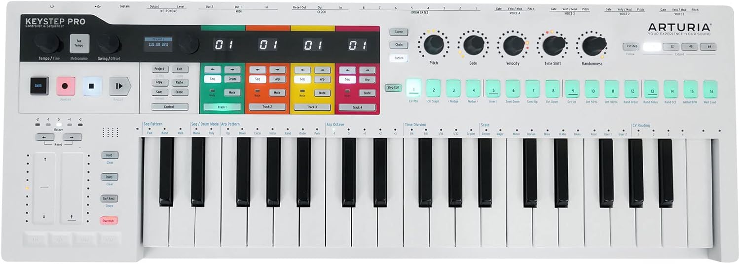 Audiosavings Bundle: Arturia Keystep Pro Sequencer 37-Key Midi USB DJ/Recording Keyboard Controller Bundle with Audio Technica ATH-M20xBTWH White Bluetooth Wireless Headphones - 40MM Drivers (2 Items)