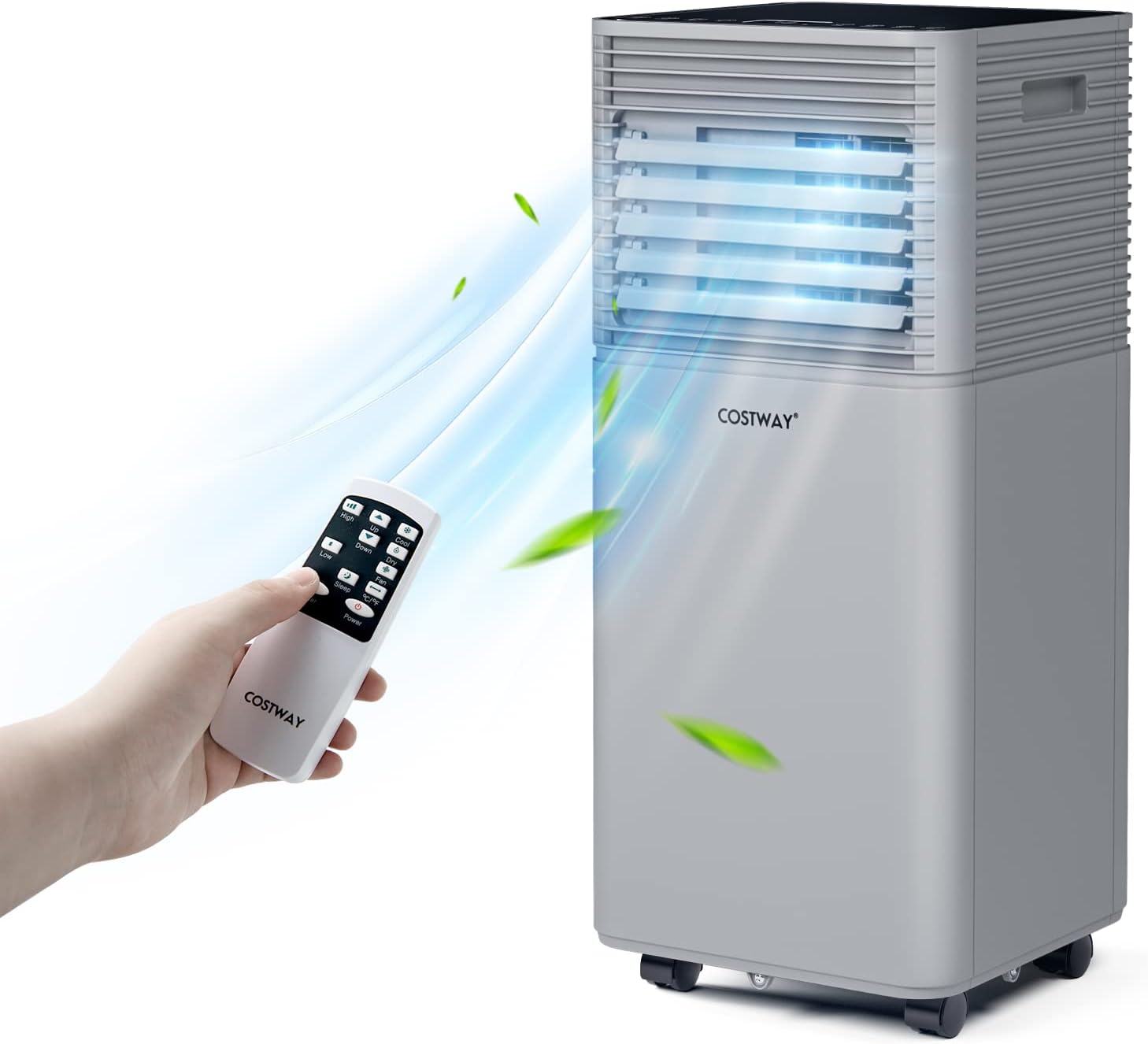 COSTWAY Portable Air Conditioners, 10000BTU Spaces up to 350sq.ft, with Remote Control, 24H Timer & Window Venting Kit, Multi-function AC Unit with Sleep Mode, for Bedroom, Living Room(10000BTU, Grey)