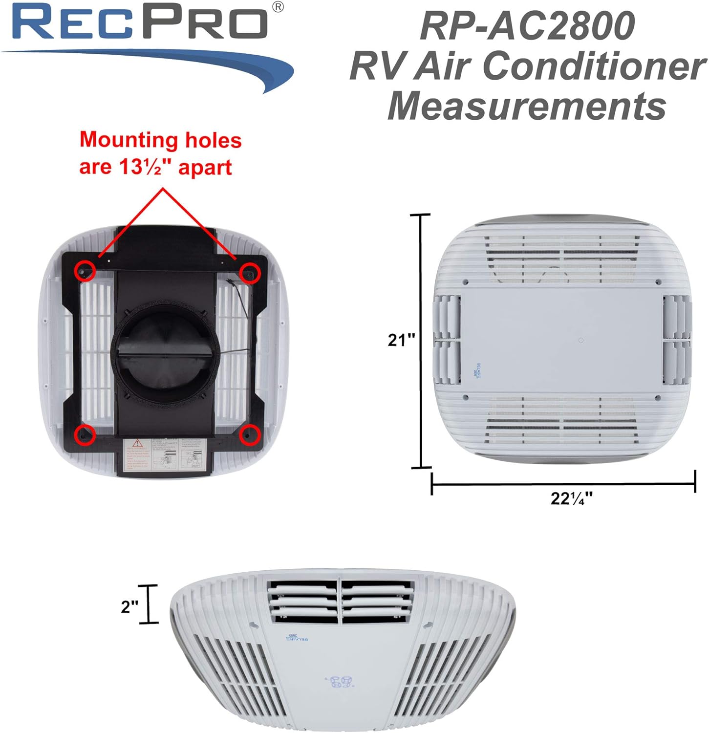 RecPro RV Air Conditioner Low Profile 9.5K Non-Ducted | Optional Heat Pump | Quiet AC | Cooling Only | RV AC Unit | Camper Air Conditioner (Do Not Include Heat Pump, Black)