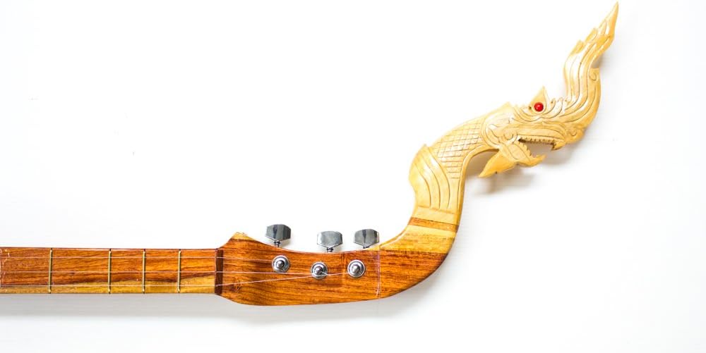 Isarn Electric Phin 3 Strings, Thai Lao Guitar Musical Instrument, Traditional Thai Musical Pin 28