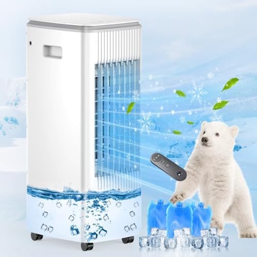 Portable Air Conditioner Evaporative Cooler Ac Unit,BEBEGINE Swamp Cooling Fan Without Hose,3-IN-1 Windowless Ventless Humidifier for Room Offices,Remote,3 Speed,Water Tank,3 Ice Pack Large