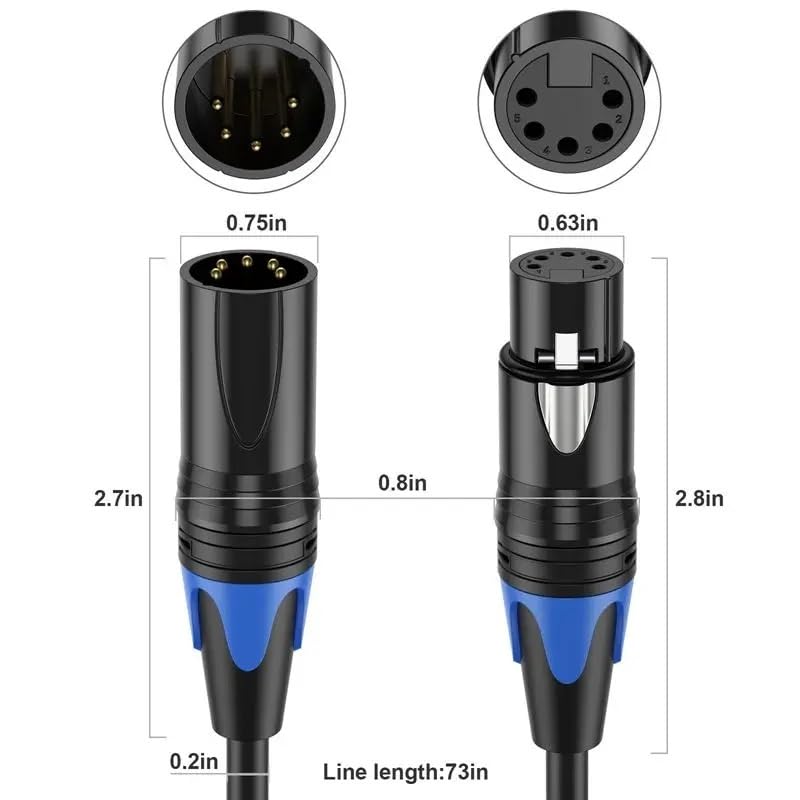 XLR 5Pin 5-Core Male to Female Audio Amplifier, Mixing Console, Lighting Spotlight Connection Cable 0.5M 1.8M 300cm 5M 10M(5m)