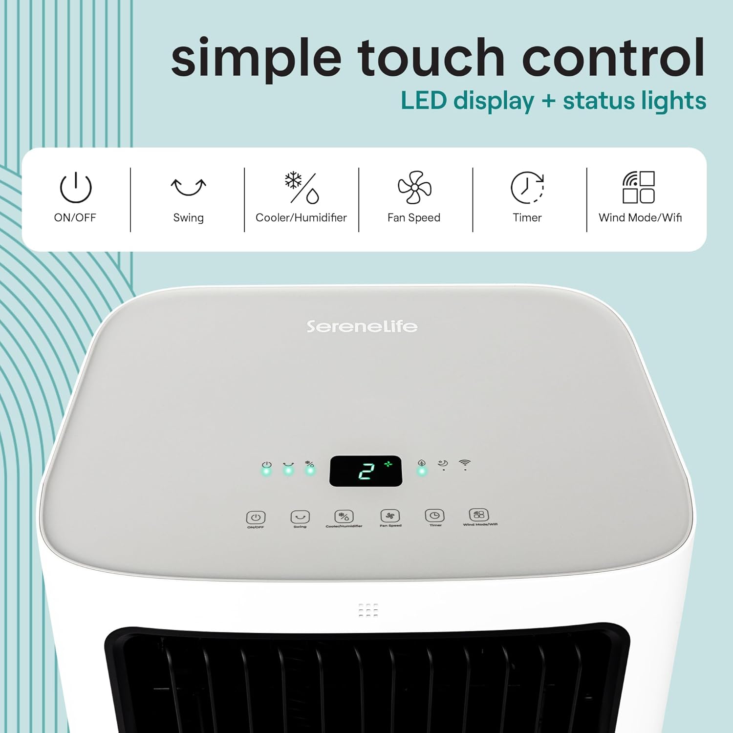 SereneLife Portable Swamp Cooler Air Conditioner - 2500 CFM Airflow, 8 Gallon Water Tank Portable Evaporative Air Cooler for Room & Outdoors, WiFi, Humidifier & Fan Modes, Ice Packs & Remote Included