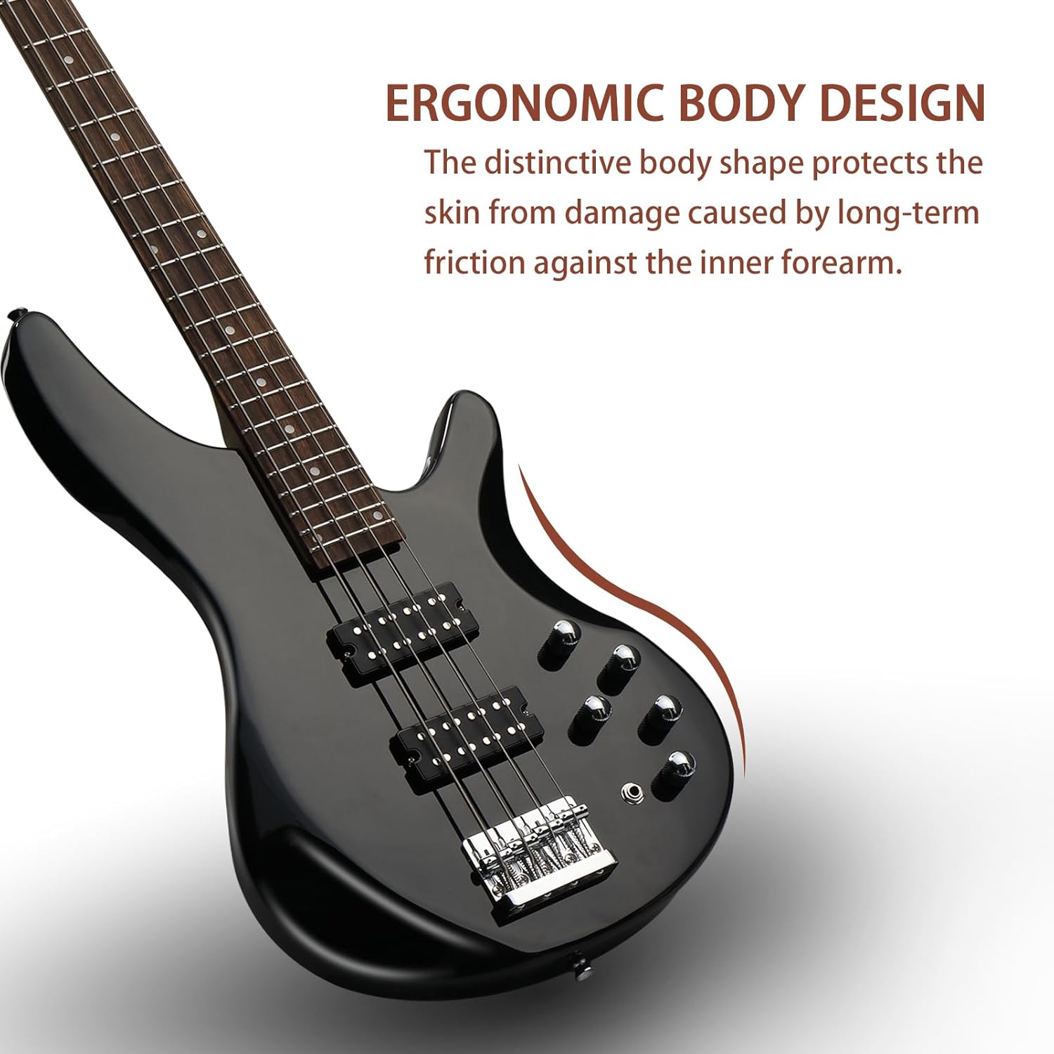 Ktaxon 4 String Electric Bass Guitar, Full Size Standard Right Handed Rosewood Fingerboard Beginner Kit with Cable Wrench Tool (Upgraded Black)