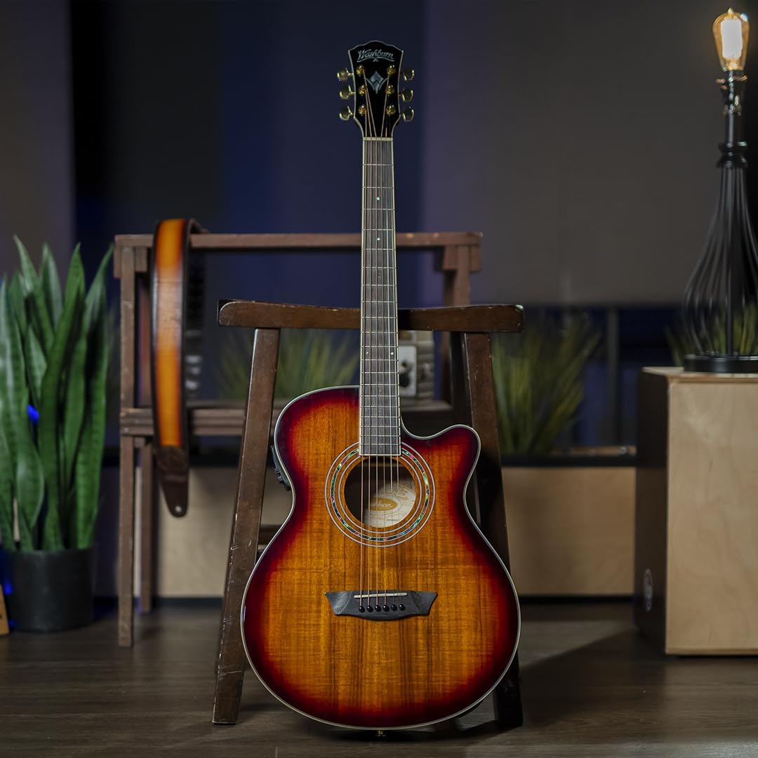 Washburn EA55G-A Festival Series Cutaway Mini Jumbo Acoustic/Electric Guitar. Koa Burst