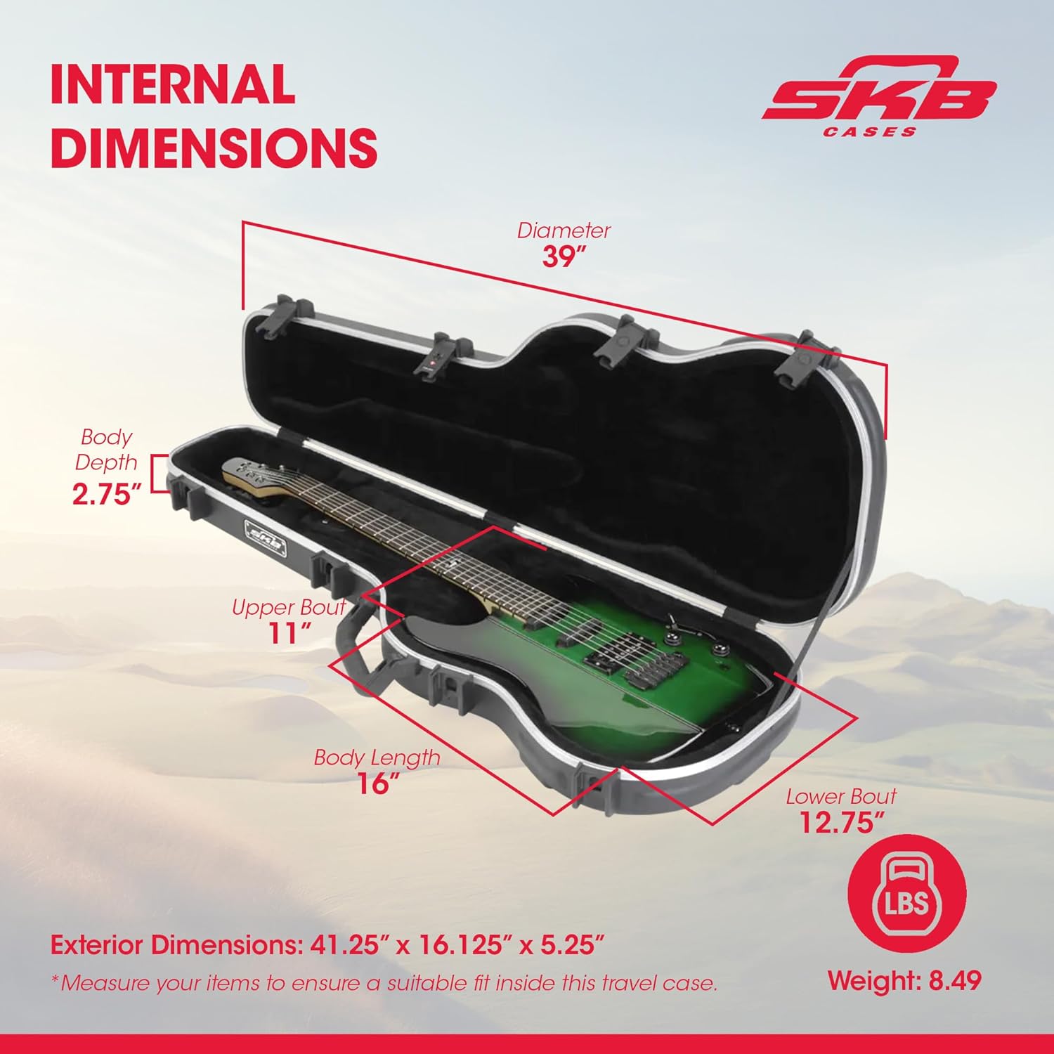 SKB Cases Standard Electric Guitar Shaped Case with TSA Recognized Locking Latch, Molded-In Bumper Protection and Fully Plush Lined Interior