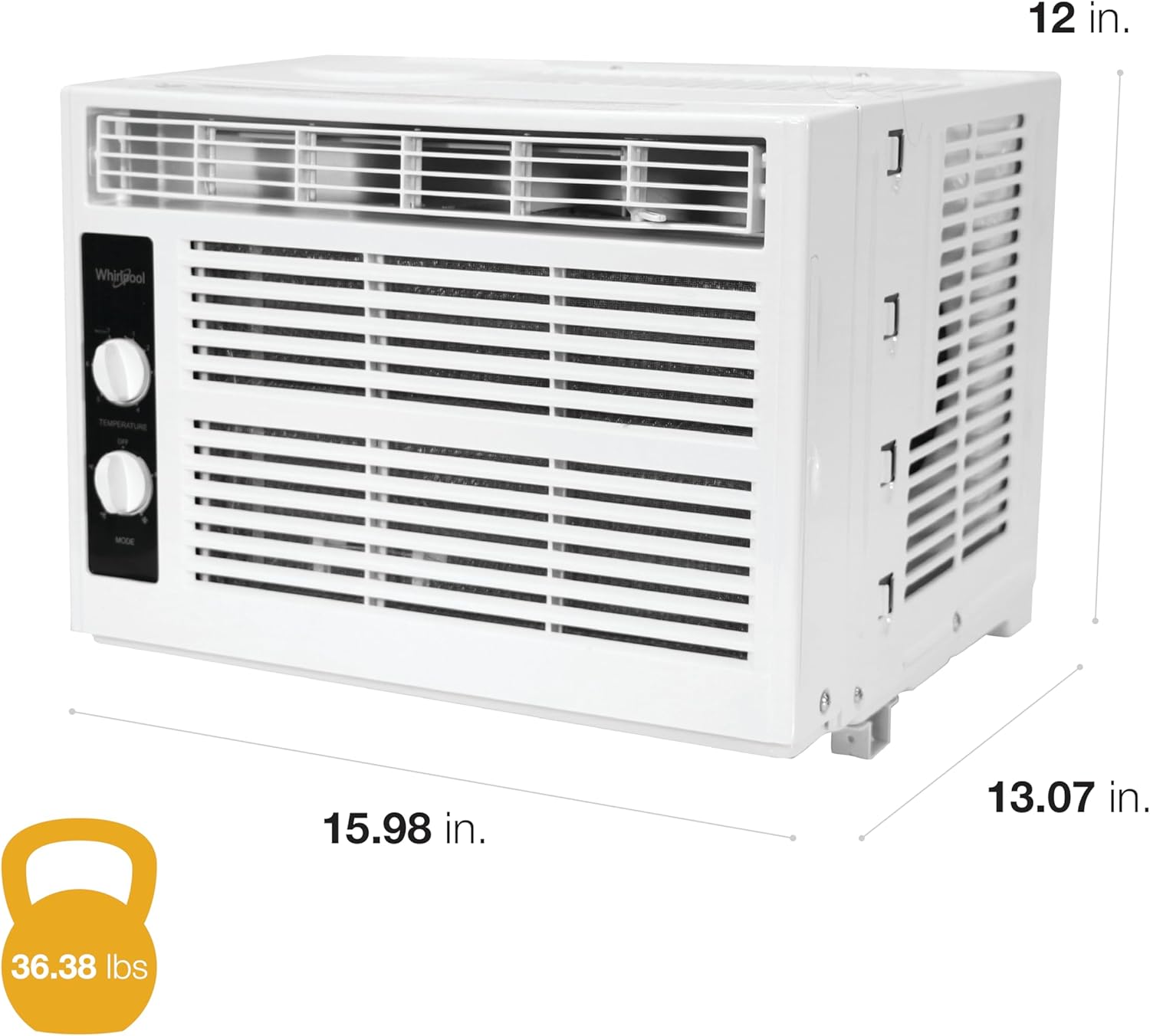 Whirlpool 5,000 BTU 115V Window Air Conditioner & Dehumidifier with Mechanical Controls, Window AC Unit for Apartment, Dorm Room, & Small Rooms up to 150 Square Feet in White