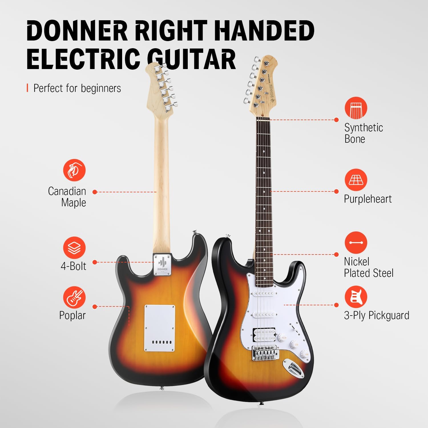 Donner DST-100S 39 Inch Full Size Electric Guitar Kit -Tuner Pedal
