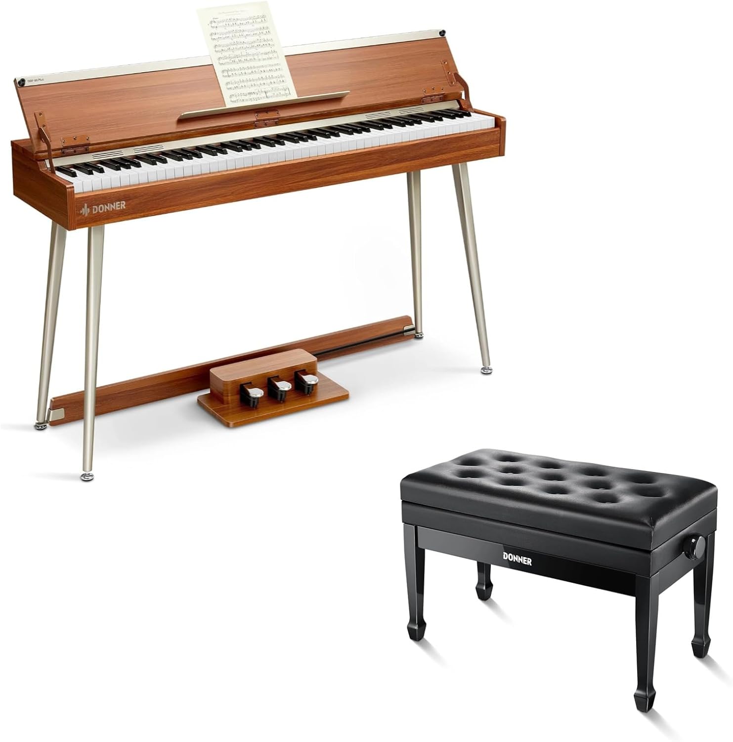 Donner DDP-80 PLUS Digital Piano 88 Key Weighted Keyboard+Donner Adjustable Duet Piano Bench with Storage