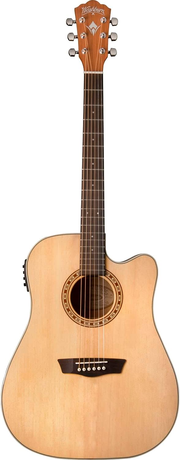 Washburn Harvest WD7SCE-A Dreadnought Cutaway Acoustic Electric Guitar with Solid Spruce Top and Select Mahogany Back & Side | 6 String Acoustic-Electric Guitar with Barcus-Berry EQ4T Preamp System