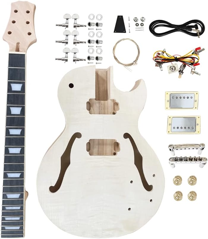 Single Cut Electric Guitarr Kits with Mahogany Body and Neck - Rosewood Fingerboard LP Hollow Beginner Kit All Components Included