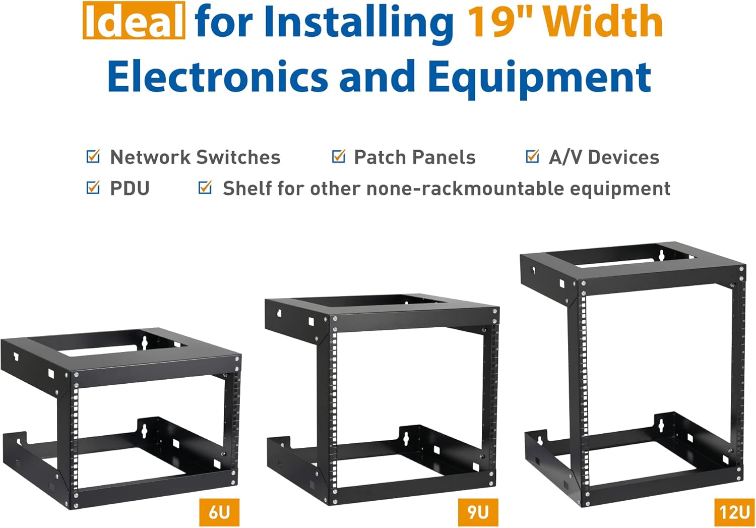 6U Wall Mount Rack Open Frame 19 Inch Server Equipment Network Cabinet 18 inches Depth Black by Tedgetal