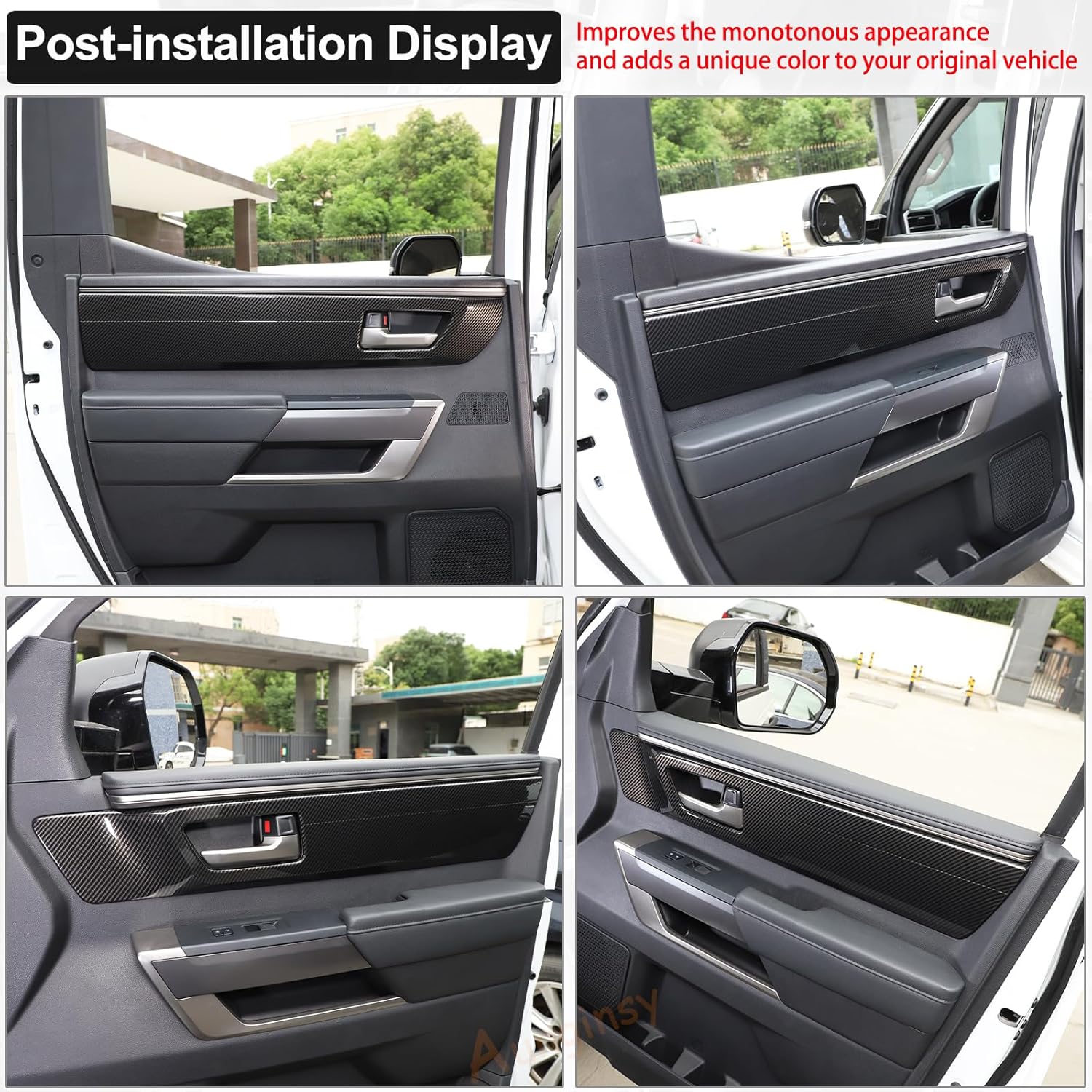 Aunginsy Inner Door Handle Panel Trim Cover Compatible with Toyota Tundra 2022 2023 2024 Car Front Rear Side Door Look Handle Panel Protection Cover Decorative Frame Sticker ABS Interior Accessories
