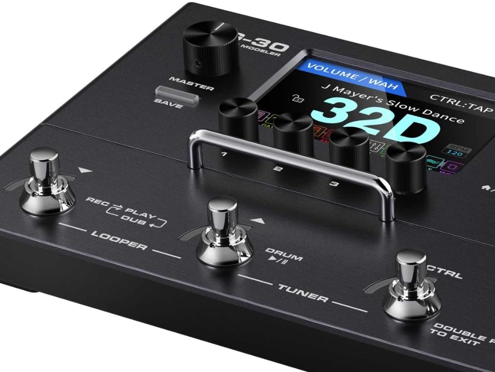 NUX MG30 Guitar Multi-Effects Pedal Guitar/Bass/Acoustic Amp Modeler Bundle w/ 2X Strukture S6P48 Woven Right Angle Patch Cables and Liquid Audio Polishing Cloth