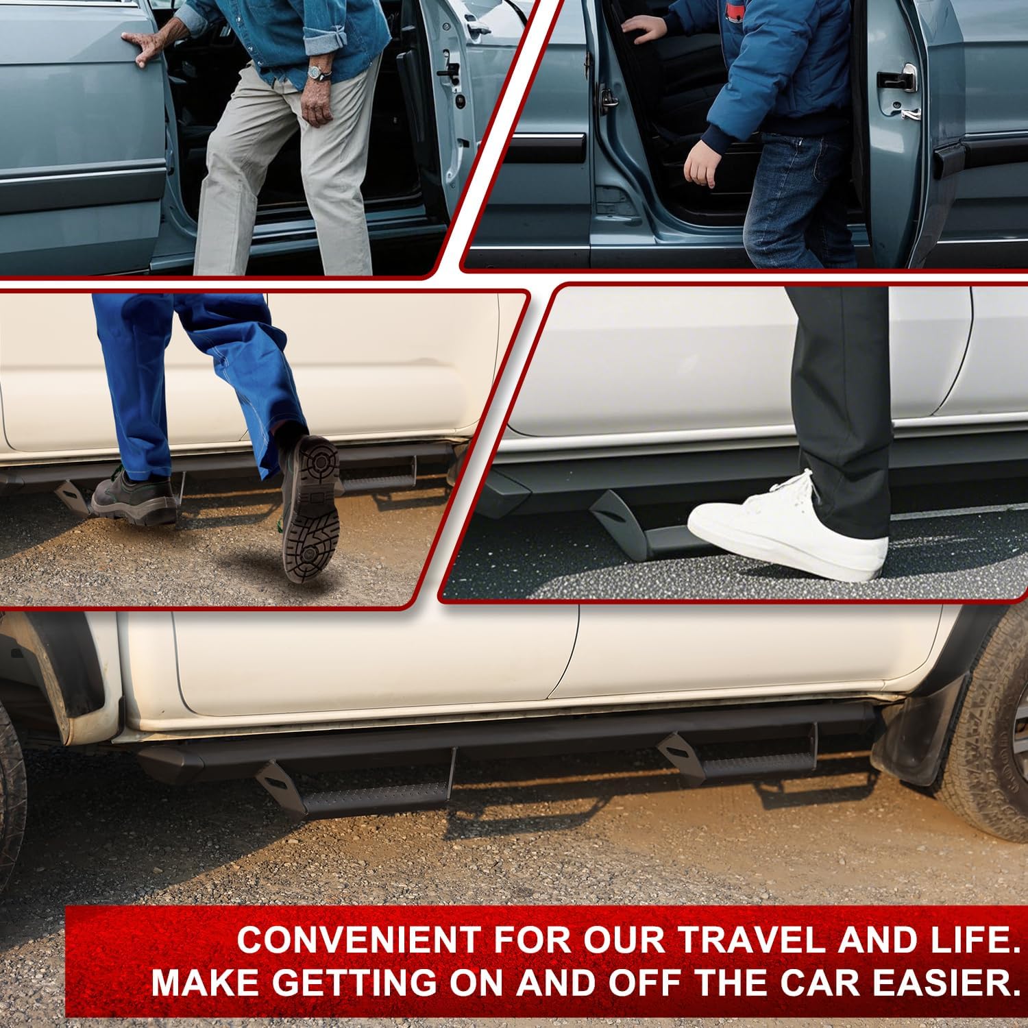 Running Boards for 2020-2026 Jeep Gladiator JT 4 Door 600 Lbs Side Steps Step Bars Nerf Bars Off Road Exterior Accessories Drop Down Hoop Style Black Aluminum 2Pcs