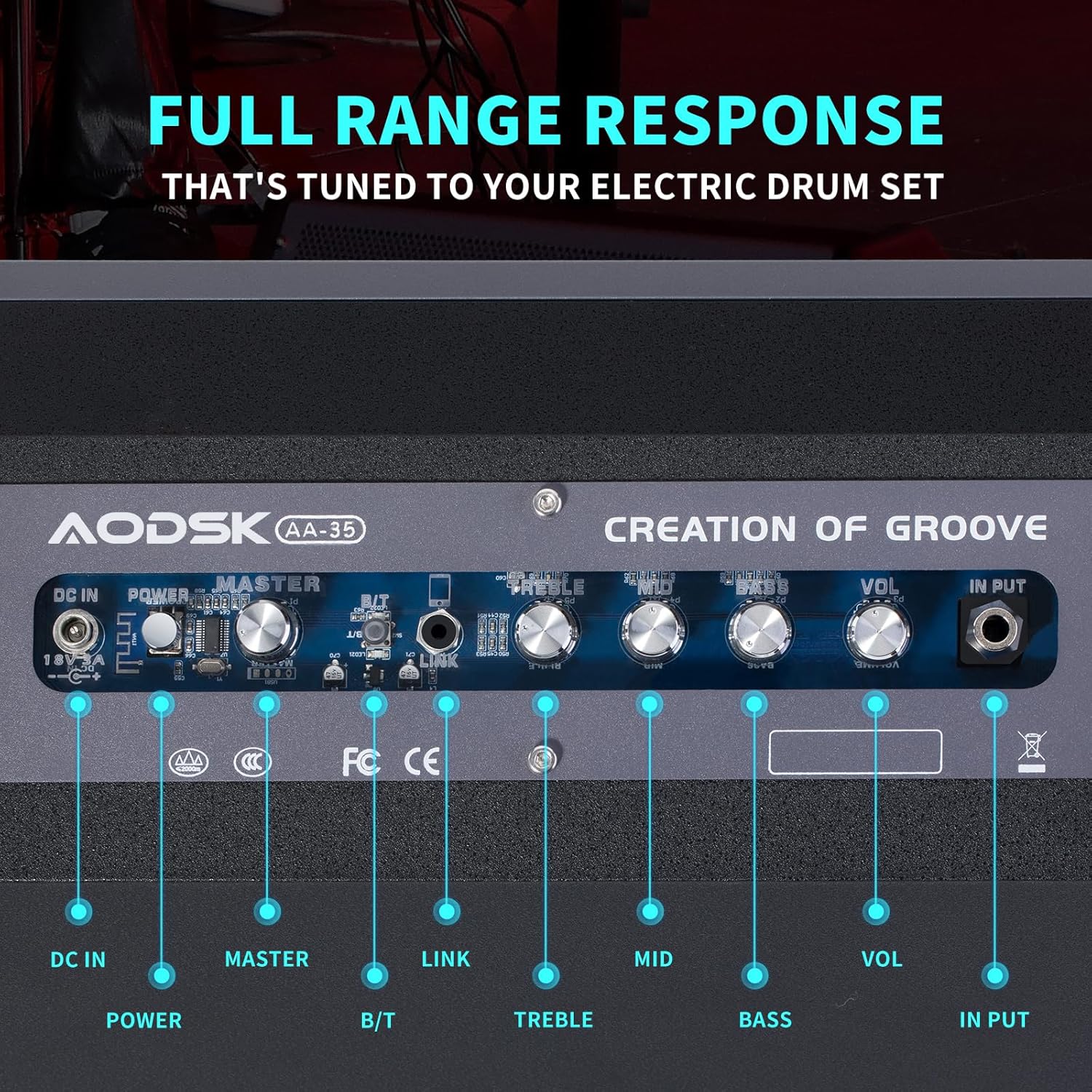 AODSK 35W Professional Electronic Drum Amplifier | Dual Speakers (8