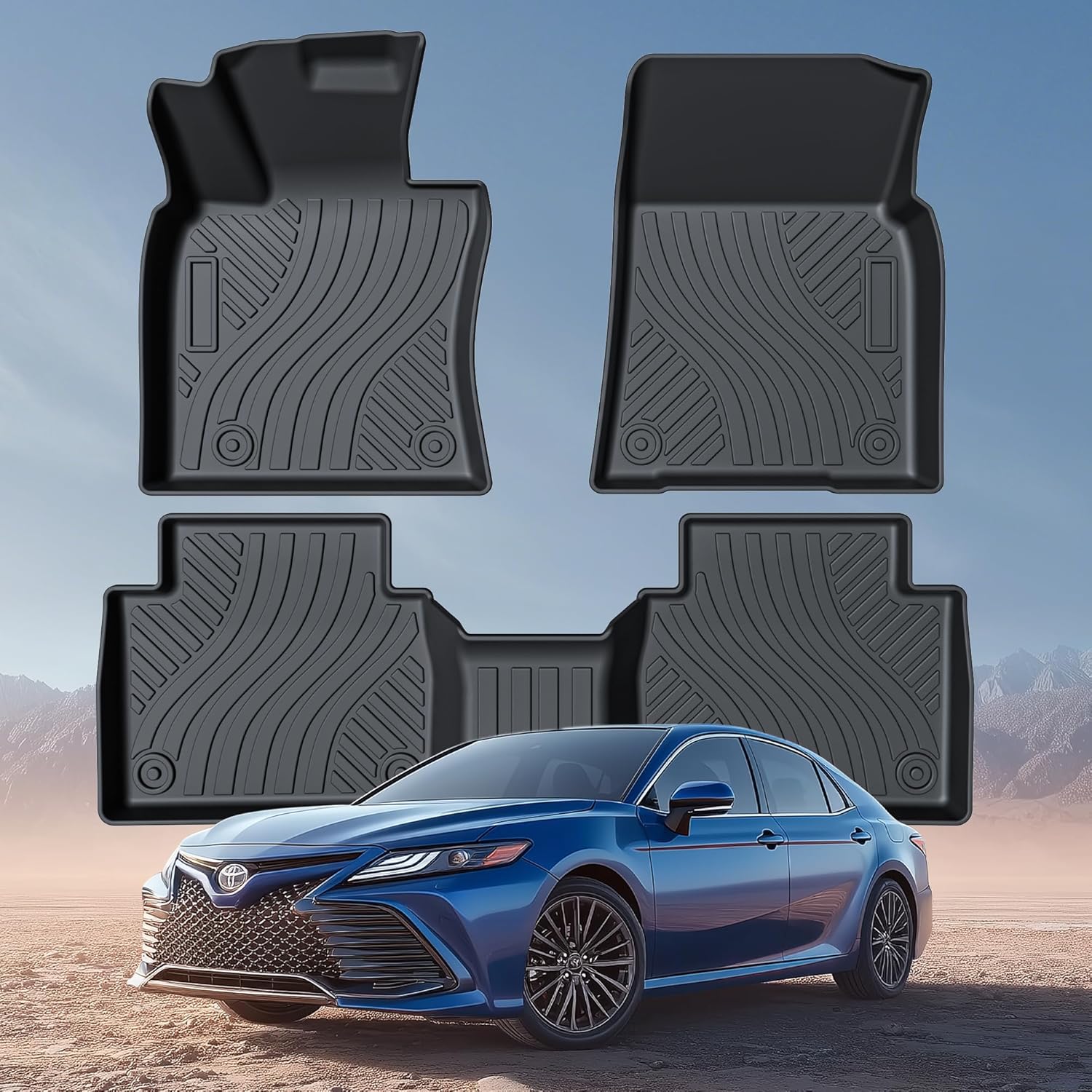 Carbon Fiber Floor Mats for Toyota Camry 2018 2019 2020 2021 2022 2023 2024 (Not for Hybrid), All Weather Protection TPE Car Mats Custom Car Liners Accessories, Front & 2nd Row Floor Liners Set